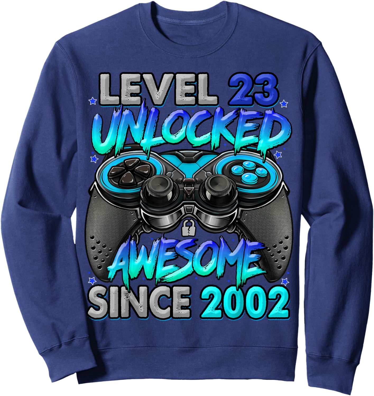 Level 23 Unlocked Awesome Since 2002 23rd Birthday Gaming Sweatshirt - Sweatshirt | Navy