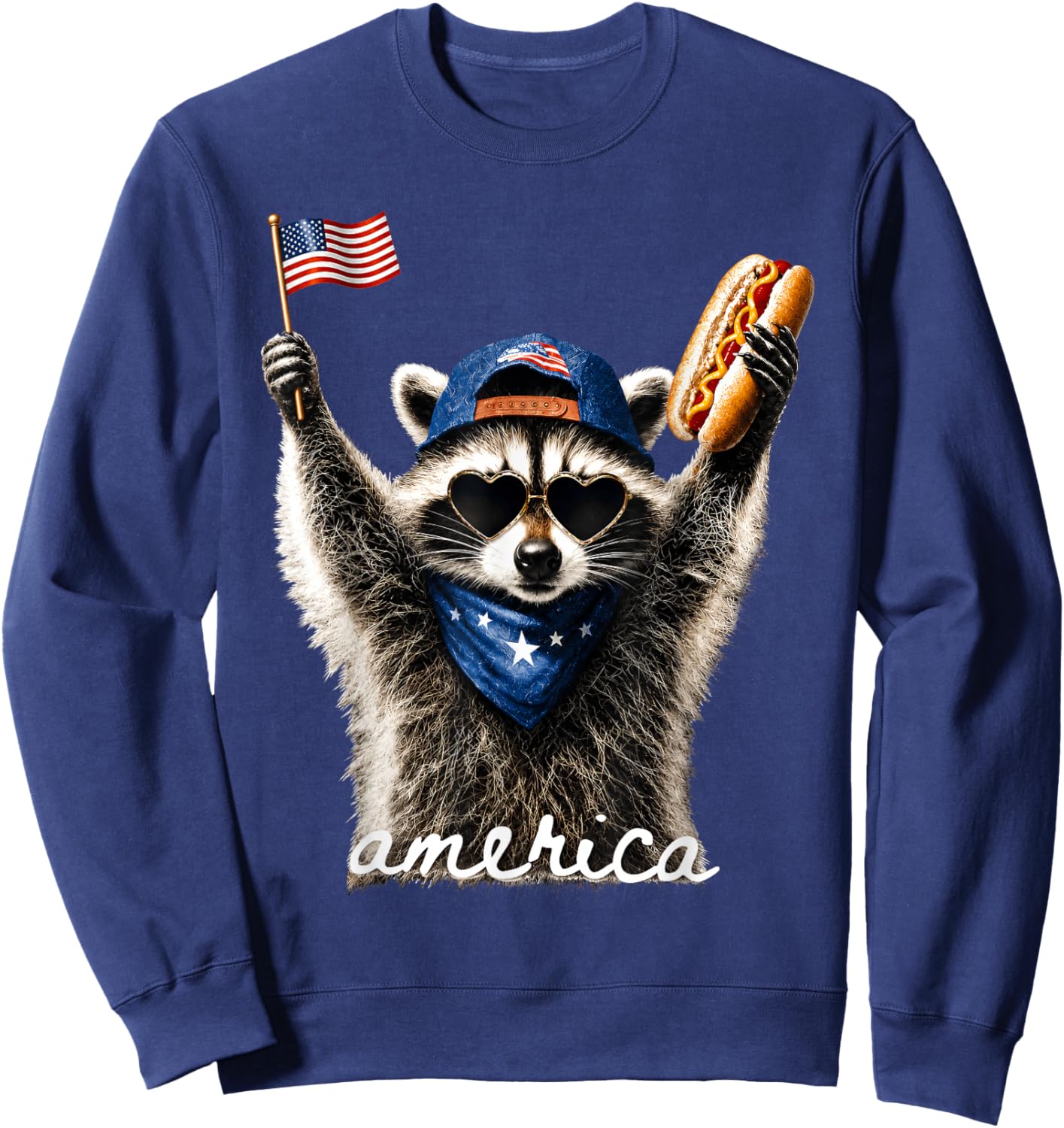 USA America Raccoon Hot Dog 1776-2026 4th of July 250 Years Sweatshirt - Sweatshirt | Navy