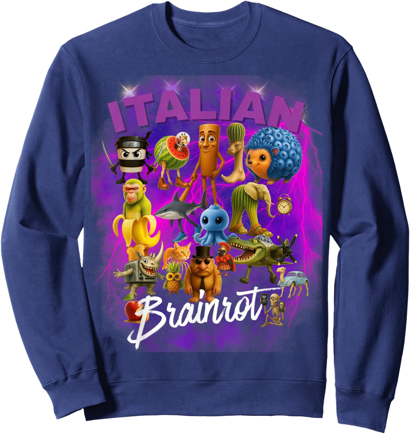 Absurd Italian Brainrot Cartoon Art Surreal Meme Animals Sweatshirt - Sweatshirt | Navy