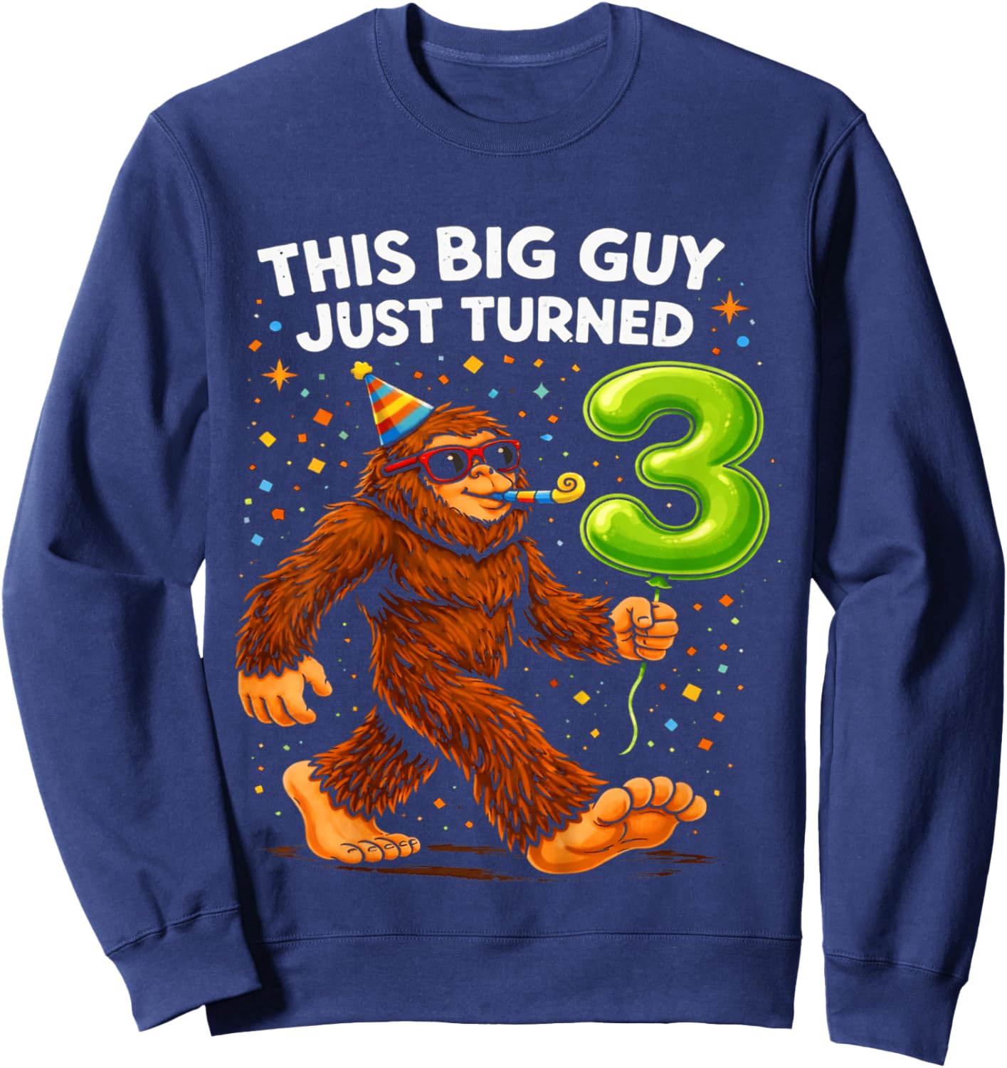 Kids Bigfoot Three 3rd Birthday Sasquatch 3 Year Old Birthday Boy Sweatshirt - Sweatshirt | Navy