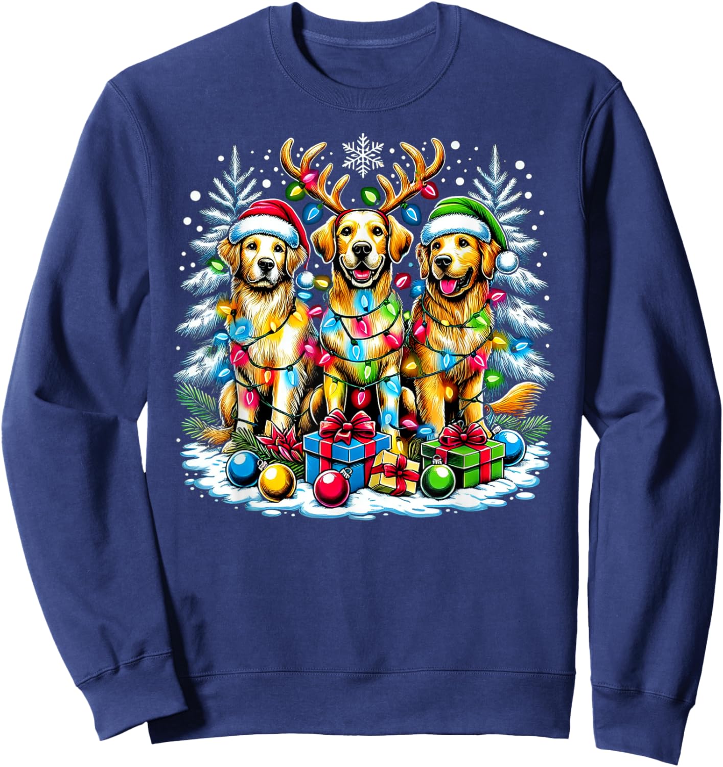 Golden Retriever Funny Christmas Dogs Santa Claus Hat Xmas Sweatshirt - Sweatshirt | Navy