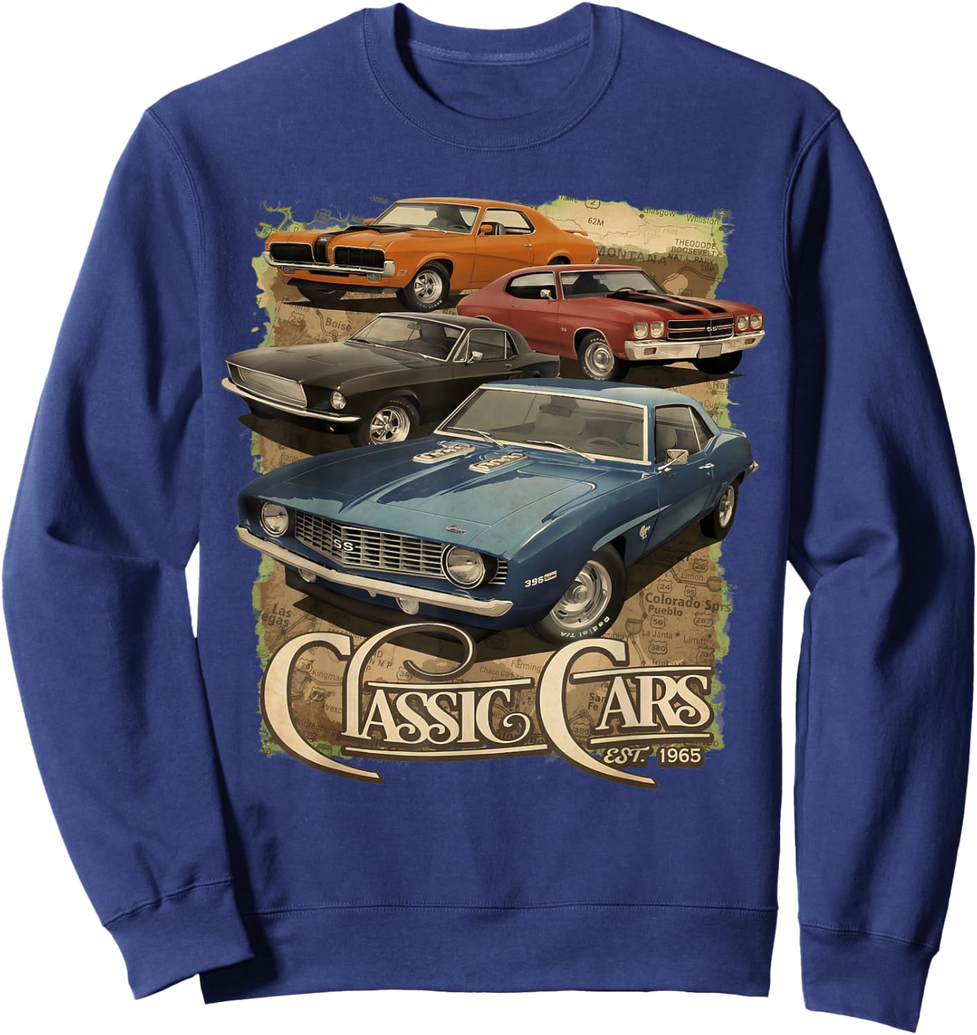 Vintage 68 69 70 Chevelle American Muscle Car Hot Rod Sweatshirt - Sweatshirt | Navy