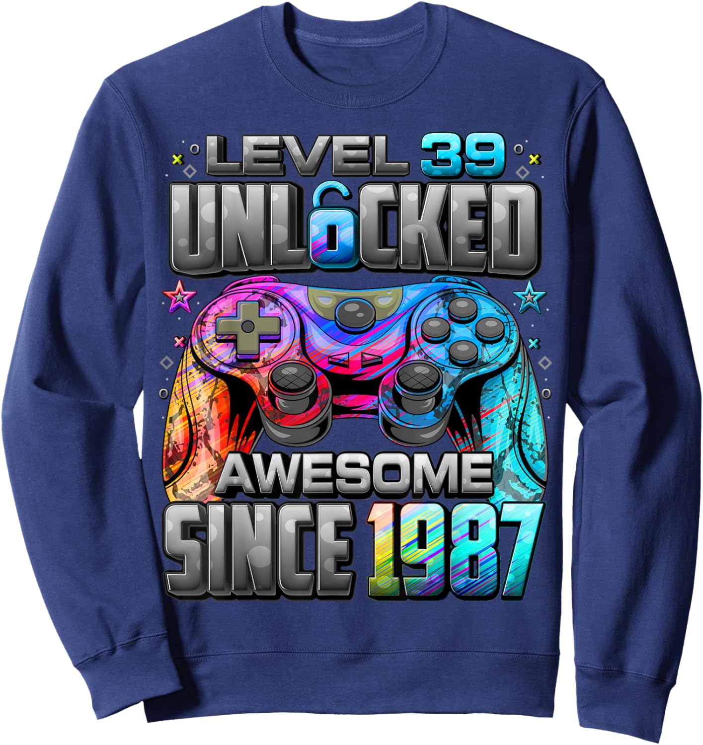 Level 39 Unlocked Awesome Since 1987 39th Birthday Gaming Sweatshirt - Sweatshirt | Navy