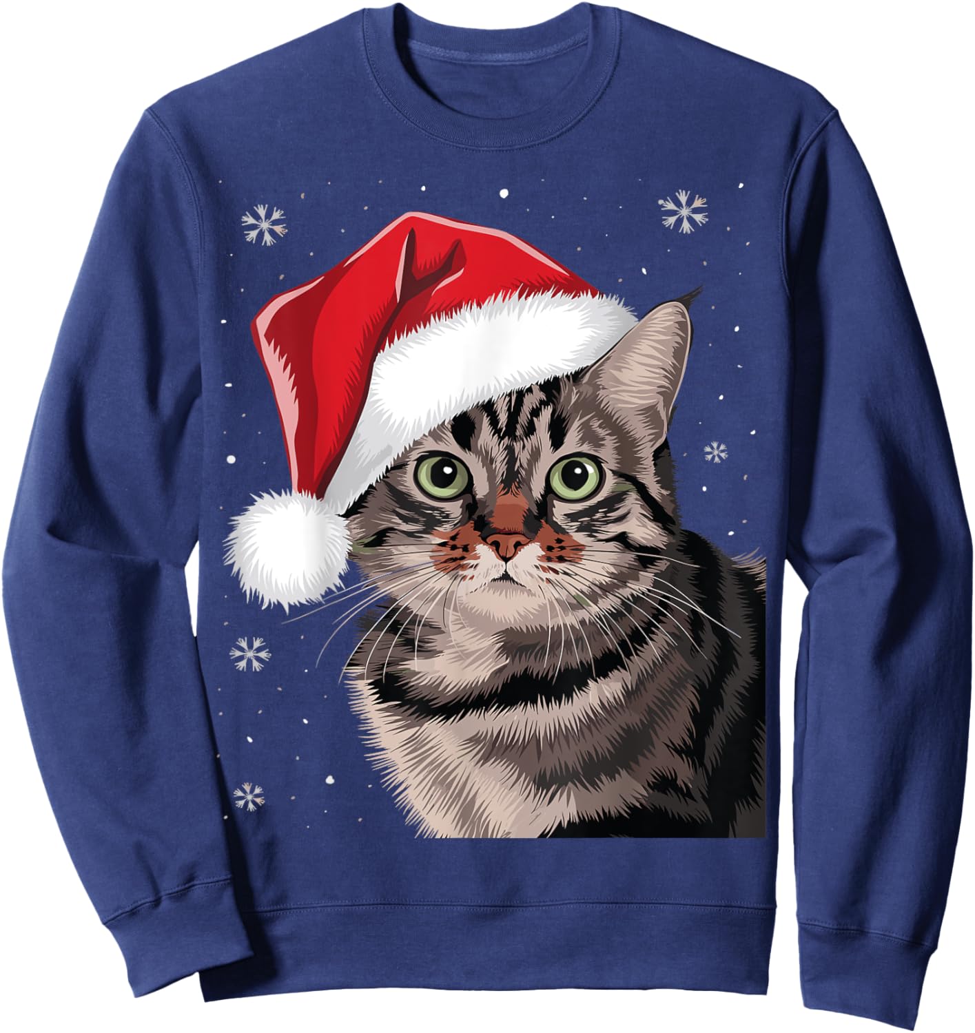 Festive Christmas Cat with Santa Hat Sweatshirt - Sweatshirt | Navy