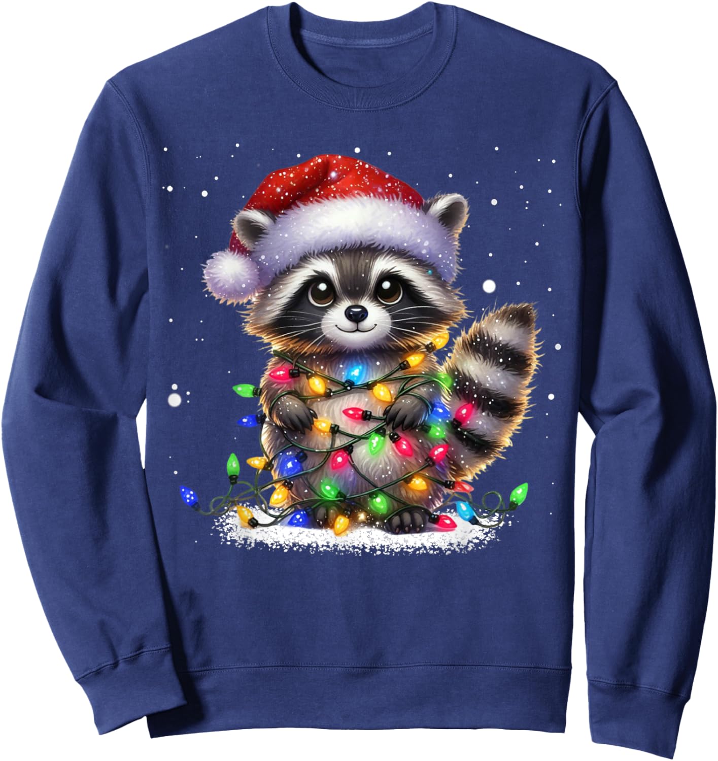 Christmas Racoon Funny Christmas Lights Raccoon Holiday Sweatshirt - Sweatshirt | Navy
