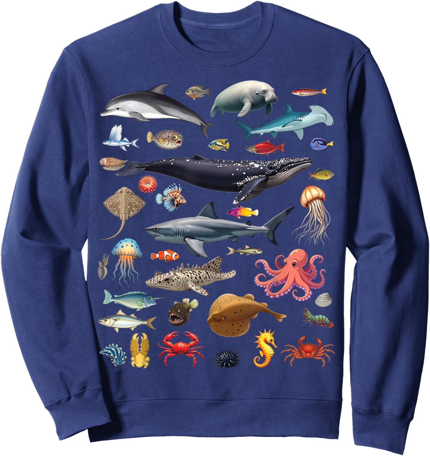 Ocean Creatures Ocean Life Exploration Sea Animals Wildlife Sweatshirt - Sweatshirt | Navy