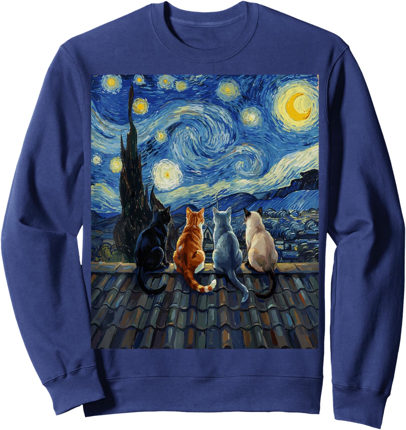 Cat Starry Night Van Gogh Funny Sweatshirt - Sweatshirt | Navy