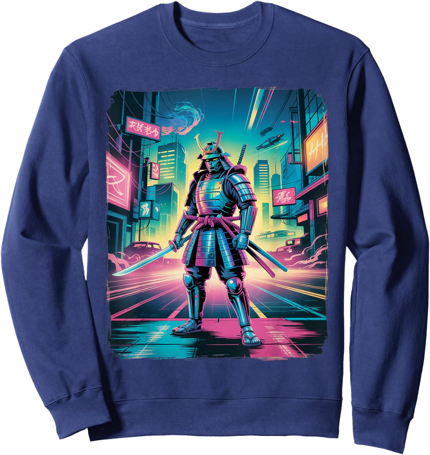 Vintage Retro 90s Airbrushed Samurai Sweatshirt - Sweatshirt | Navy