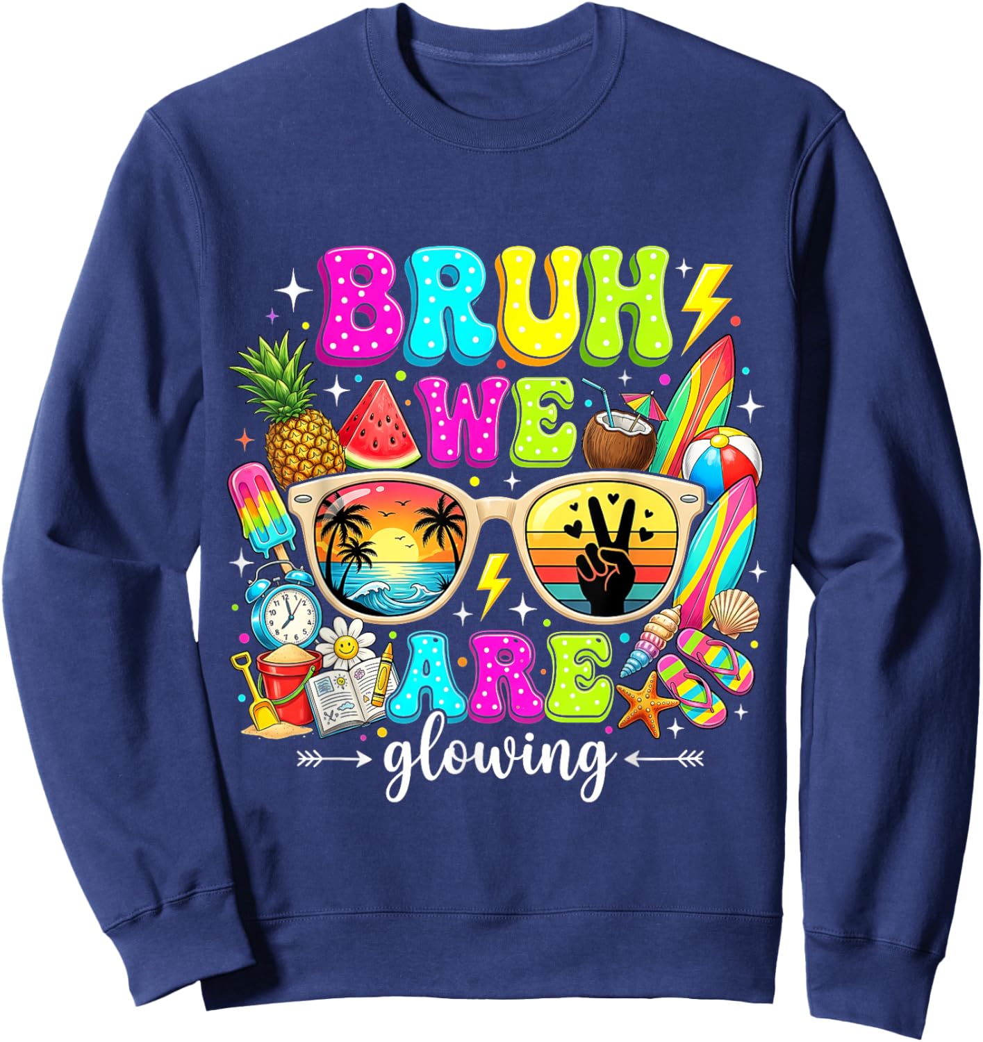 Funny Last Day of School 90s Neon Aesthetic Student Summer Sweatshirt - Sweatshirt | Navy