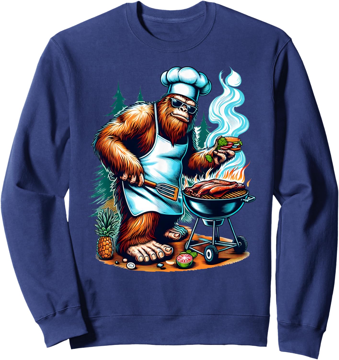 BBQ Master Bigfoot Chef Grill Cooking Barbecue Dad Funny Sweatshirt - Sweatshirt | Navy