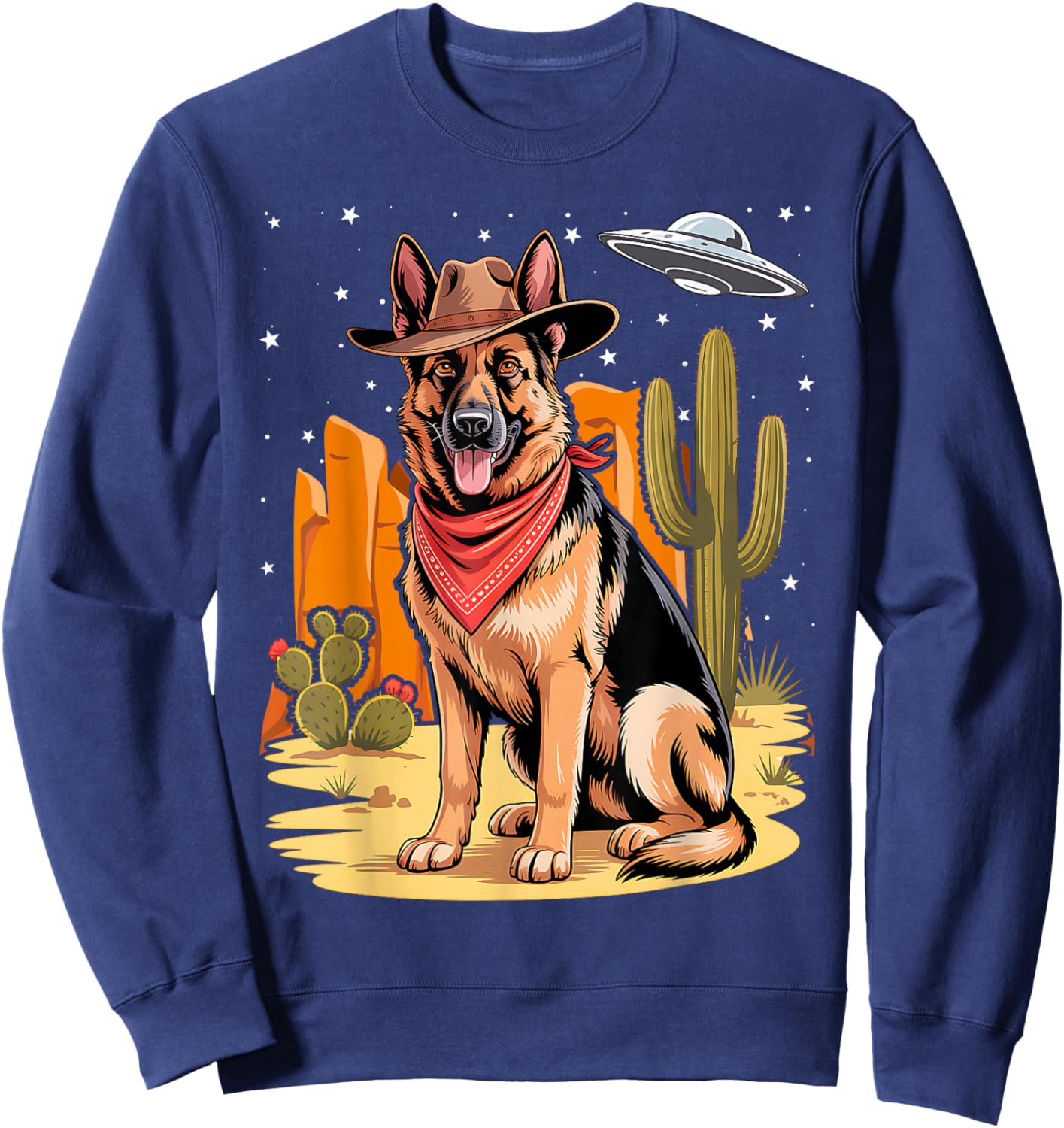 Western German Shepherd UFO Dog Alien Cowboy GSD Ranch Sweatshirt - Sweatshirt | Navy