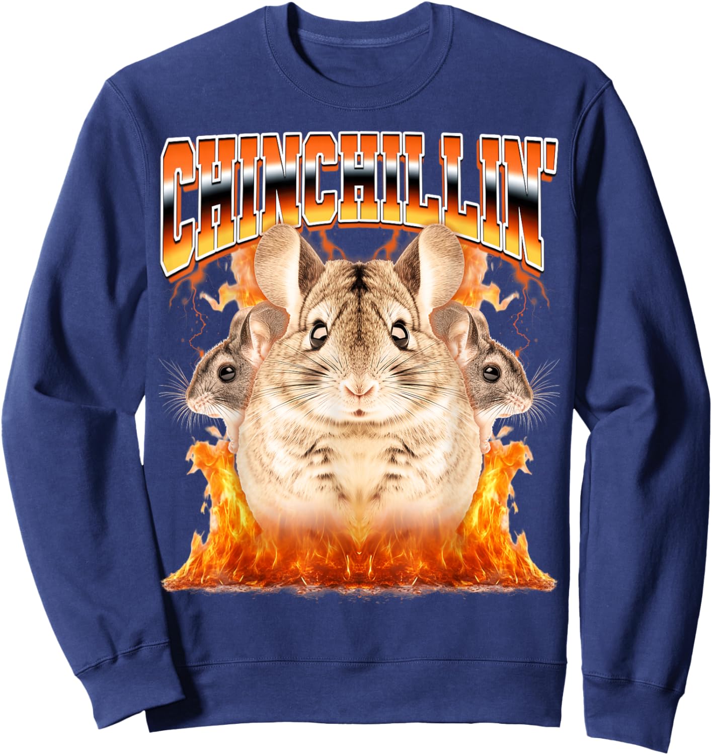 Chinchillin' Chinchilla Pet Chinchilla Lover 90s Bootleg Sweatshirt - Sweatshirt | Navy