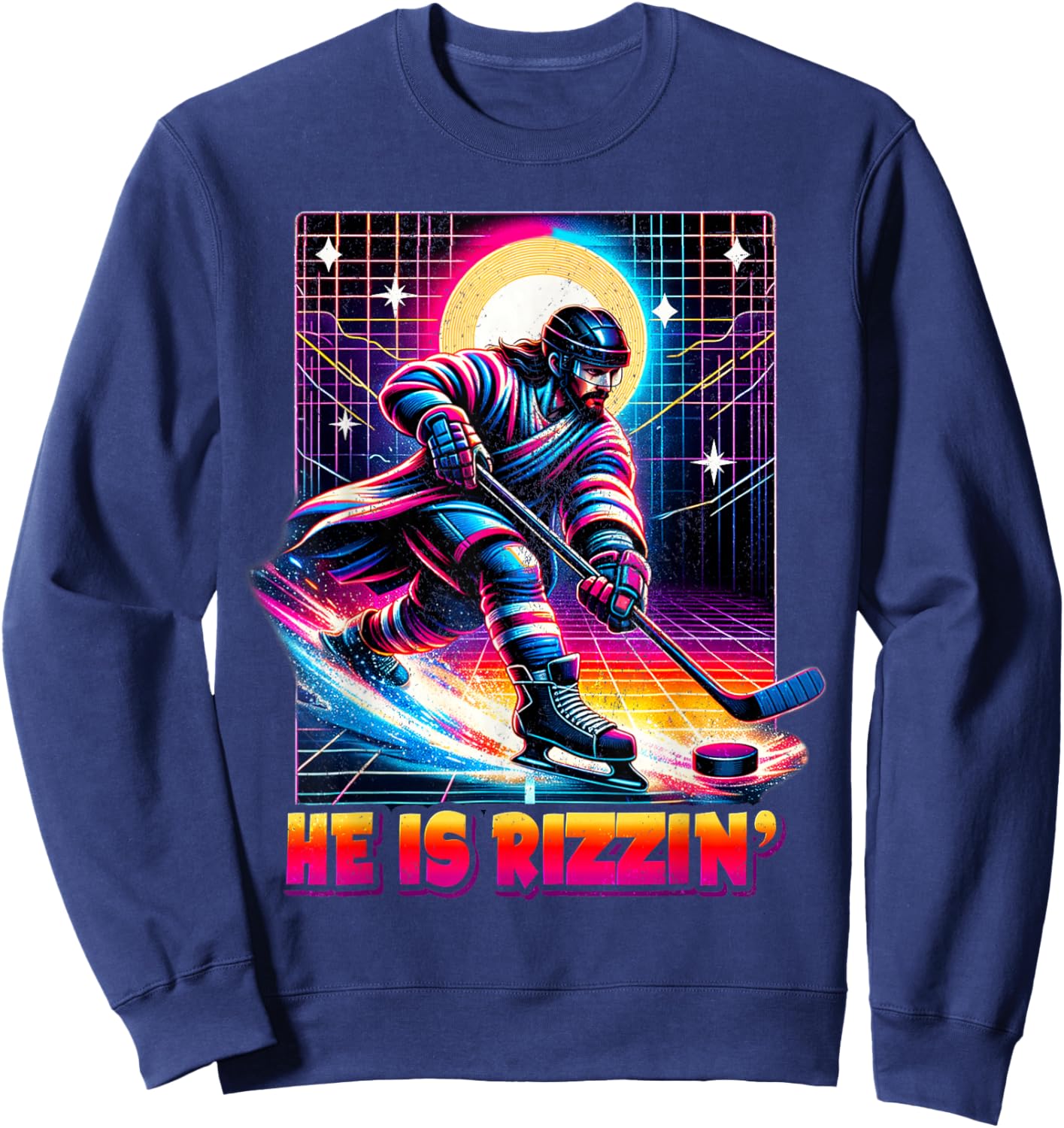 He is Rizzin Christian Ice Hockey Lover Jesus Meme Religious Sweatshirt - Sweatshirt | Navy