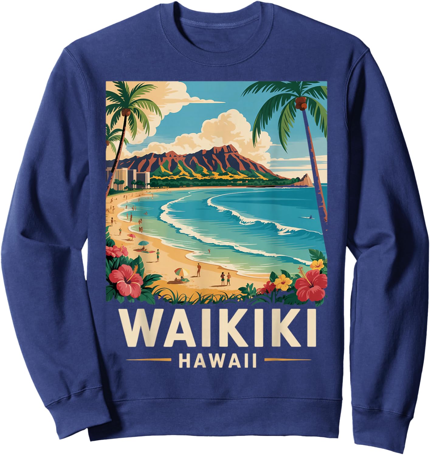 Tropical Waikiki Honolulu Hawaii Island Waikiki Sweatshirt - Sweatshirt | Navy