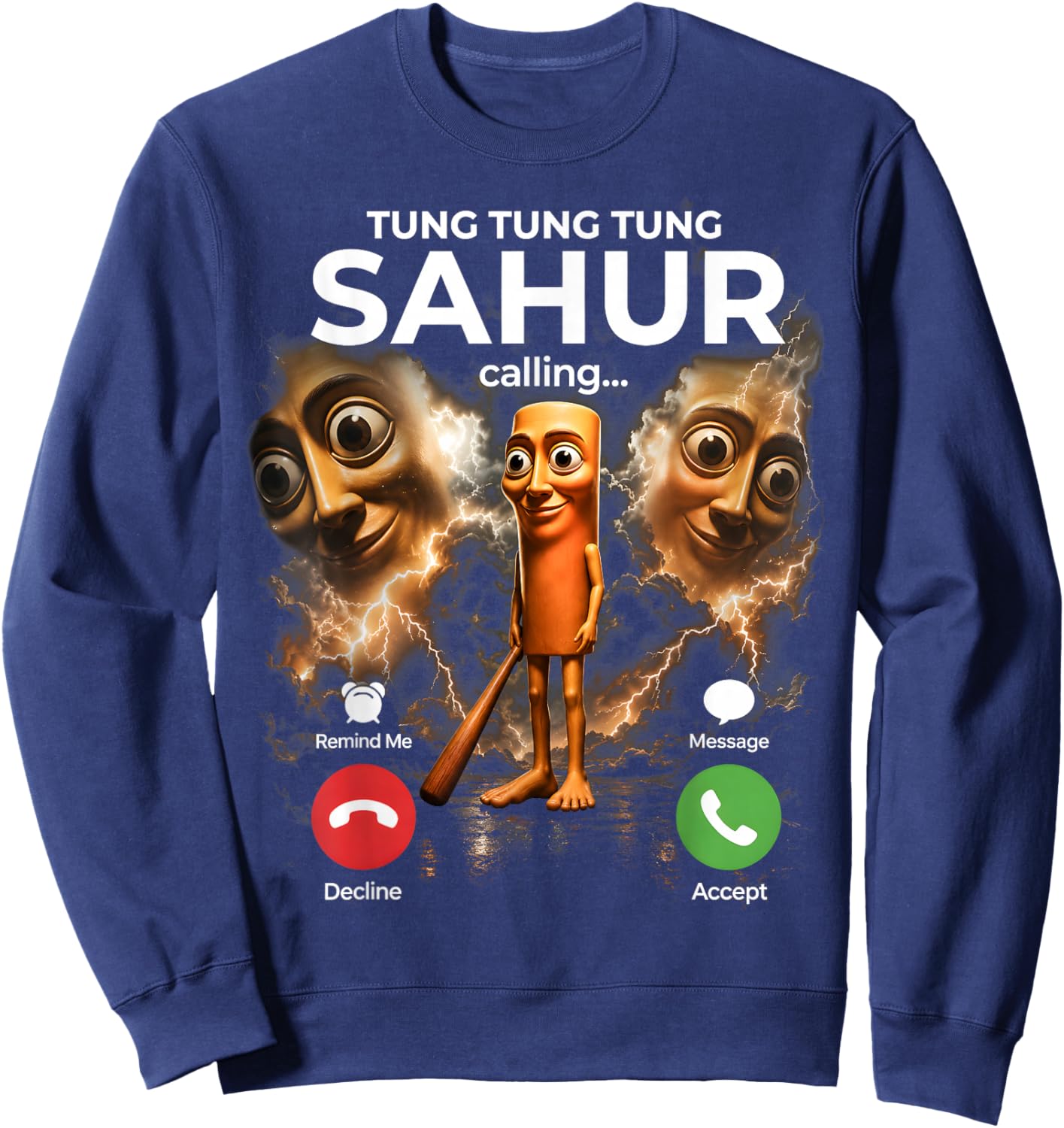Tung Sahur Calling Funny Meme Brainrot Joke Gifts Boys Kids Sweatshirt - Sweatshirt | Navy