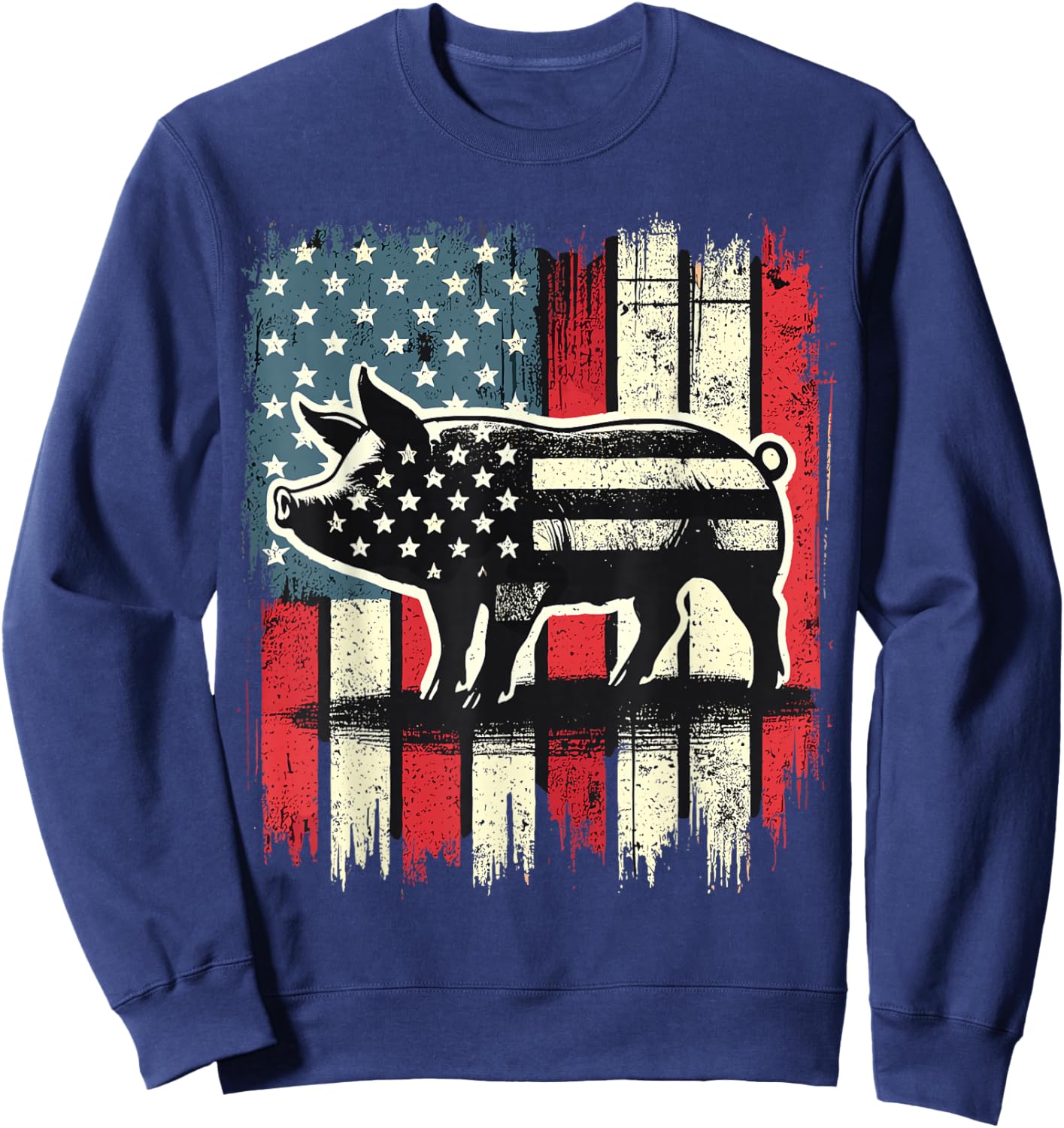 American Flag Pig Lover 4th of July Sweatshirt - Sweatshirt | Navy