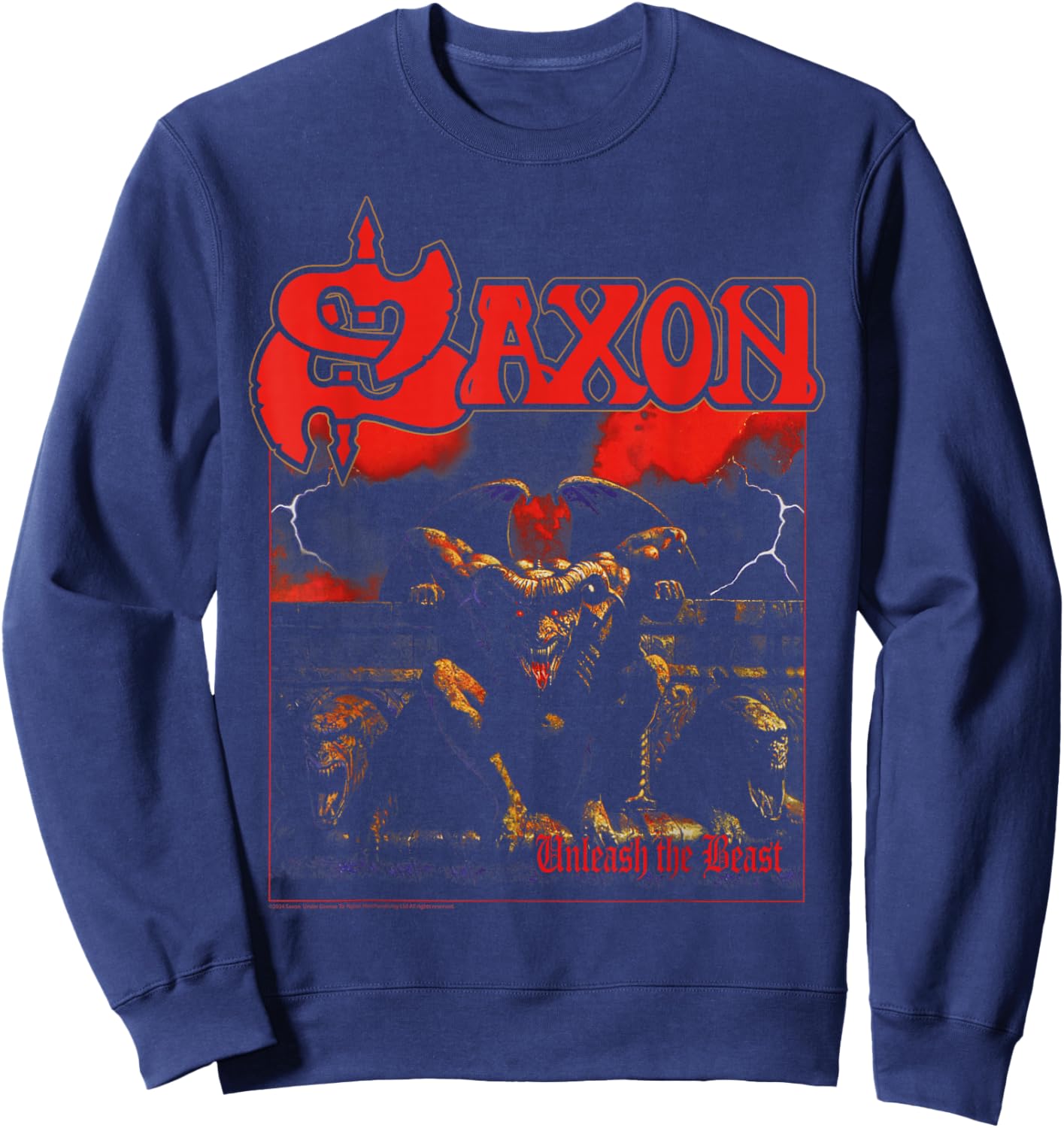 Official Saxon Heavy Metal Unleash The Beast Group Retro Sweatshirt - Sweatshirt | Navy