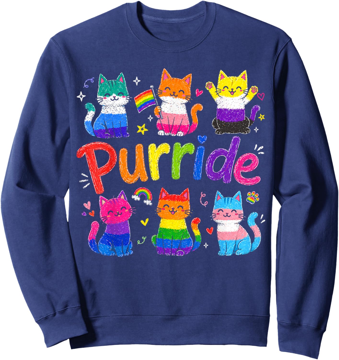 Purride Cat Animal Lovers Women Kids Pride Month Sweatshirt - Sweatshirt | Navy