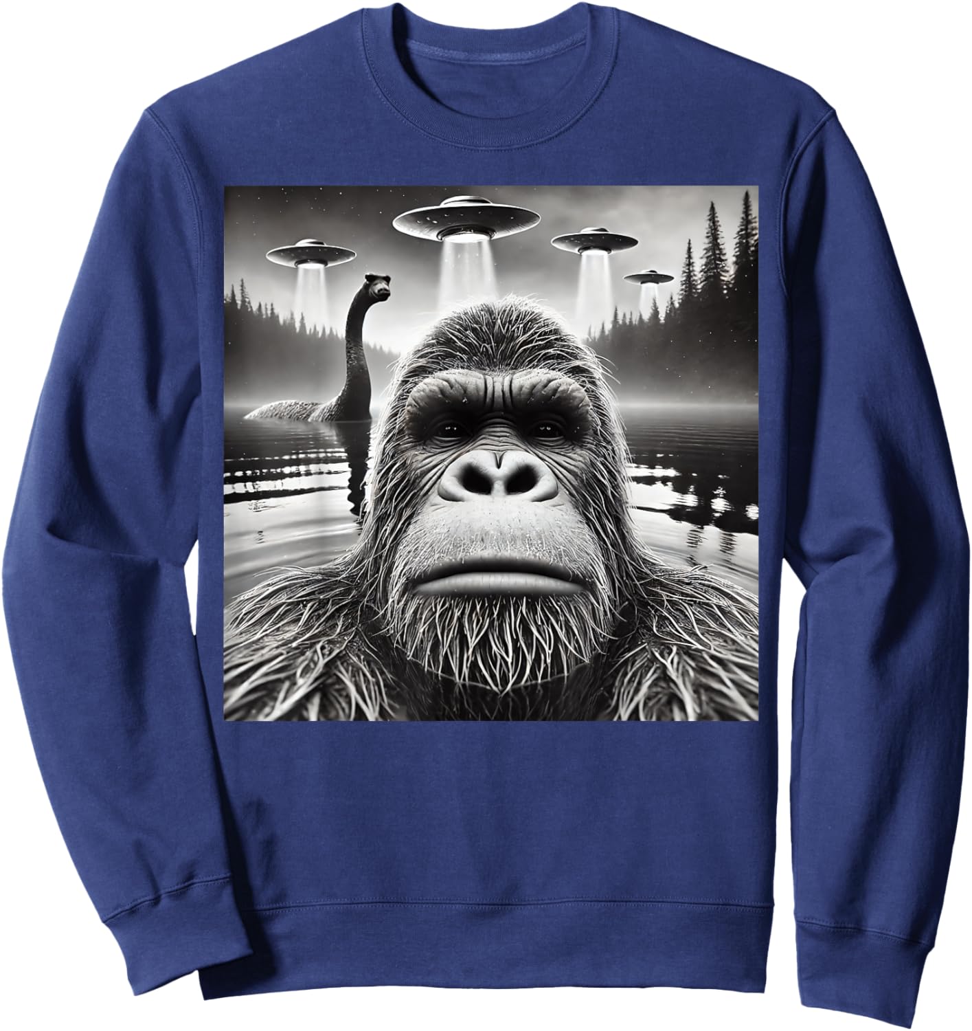 Bigfoot Lock Ness Monster Alien UFO Funny Graphic Sweatshirt - Sweatshirt | Navy