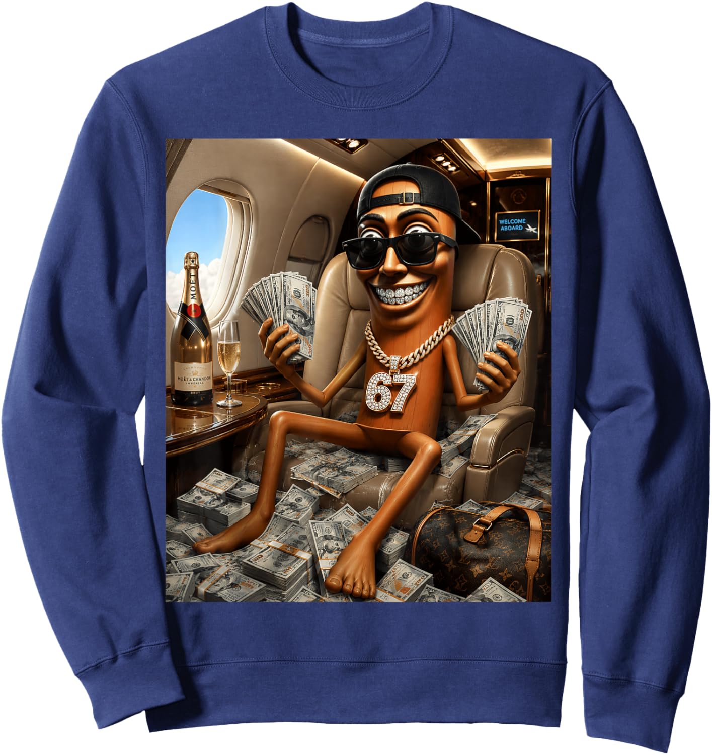 Private Jet Rich Tung Sahur Flexing Money 67 Diamantkette Sweatshirt - Sweatshirt | Navy