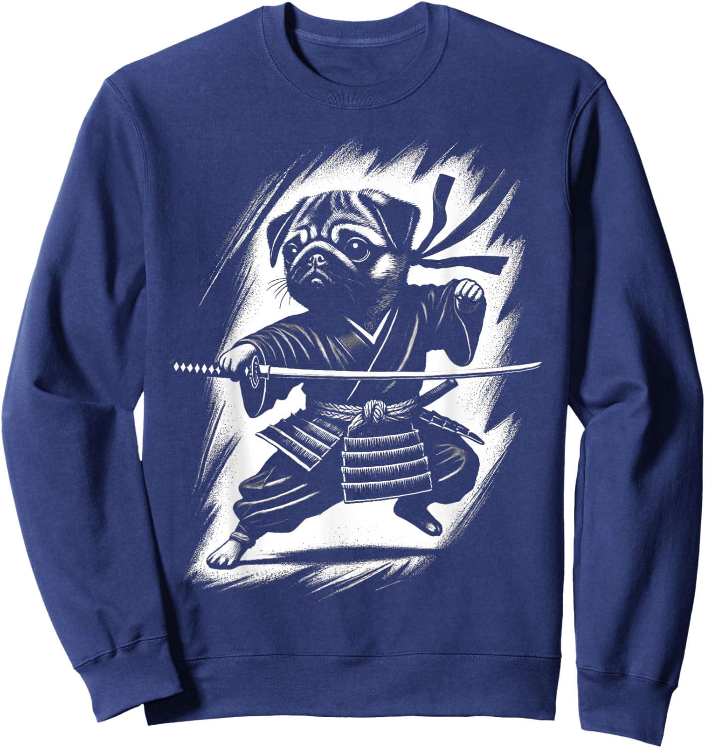 Pug Dog Japanese Samurai Warrior Ninja Japan Mom Dad Kids Sweatshirt - Sweatshirt | Navy