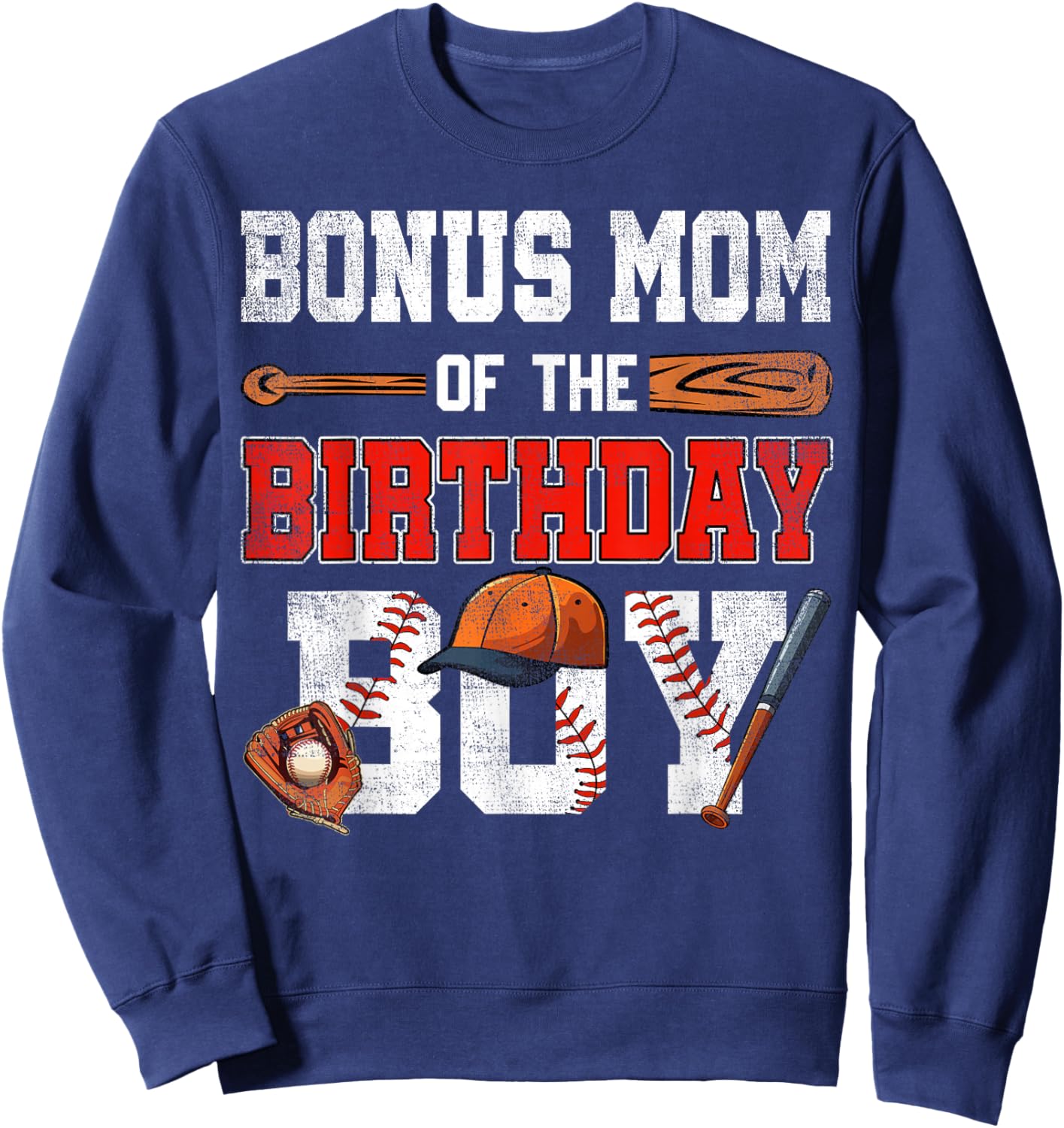 Bonus Mom Of The Birthday Boy Baseball Bday Family Sweatshirt - Sweatshirt | Navy