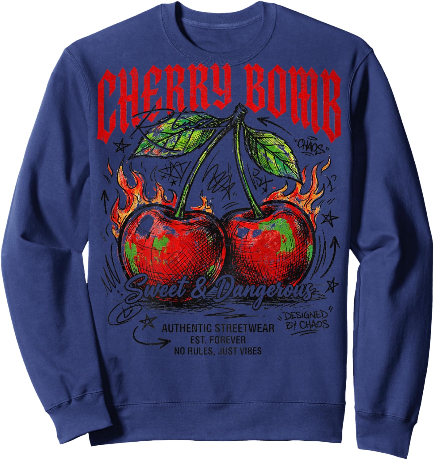 Früchte Obst Backprint Streetwear Mode Vintage Damen Herren Sweatshirt - Sweatshirt | Navy