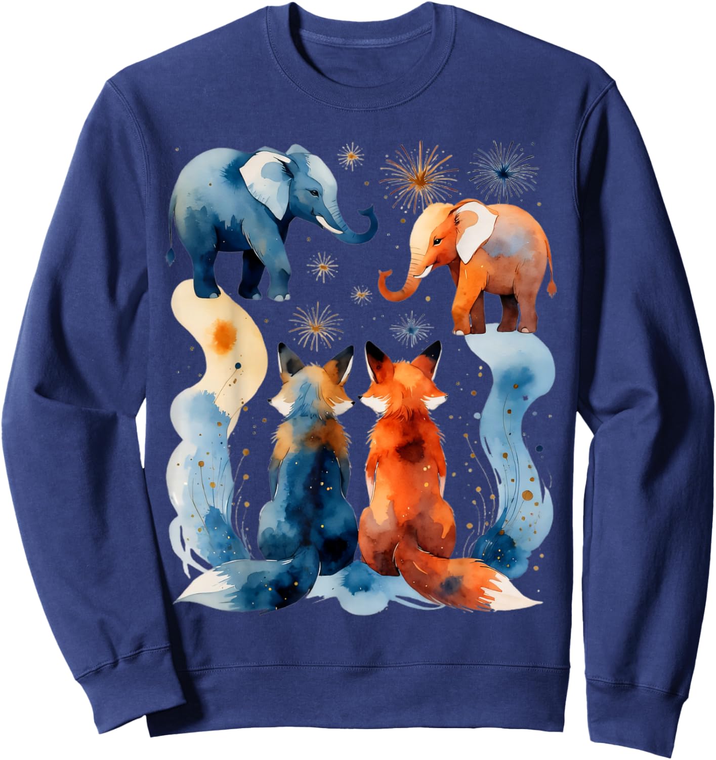 Illustration Animale Abstraite avec éléphants et Renards Sweatshirt - Sweatshirt | Navy