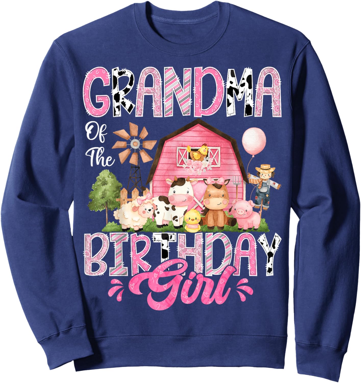 Grandma Of The Birthday Girl Pink Farm Cow First Birthday Sweatshirt - Sweatshirt | Navy