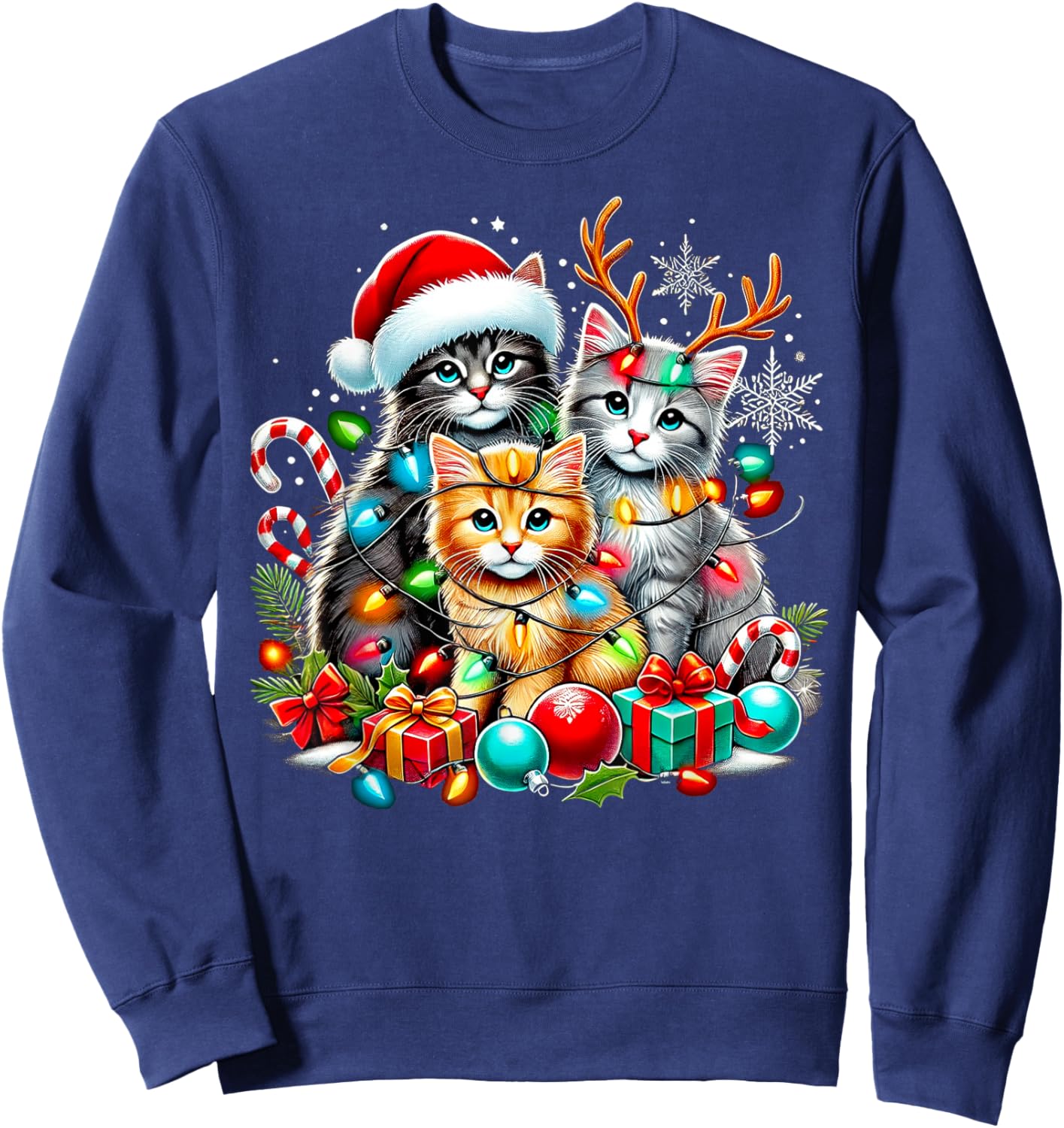 Merry Christmas Baby Cats Presents Snowflake Santa Claus Sweatshirt - Sweatshirt | Navy