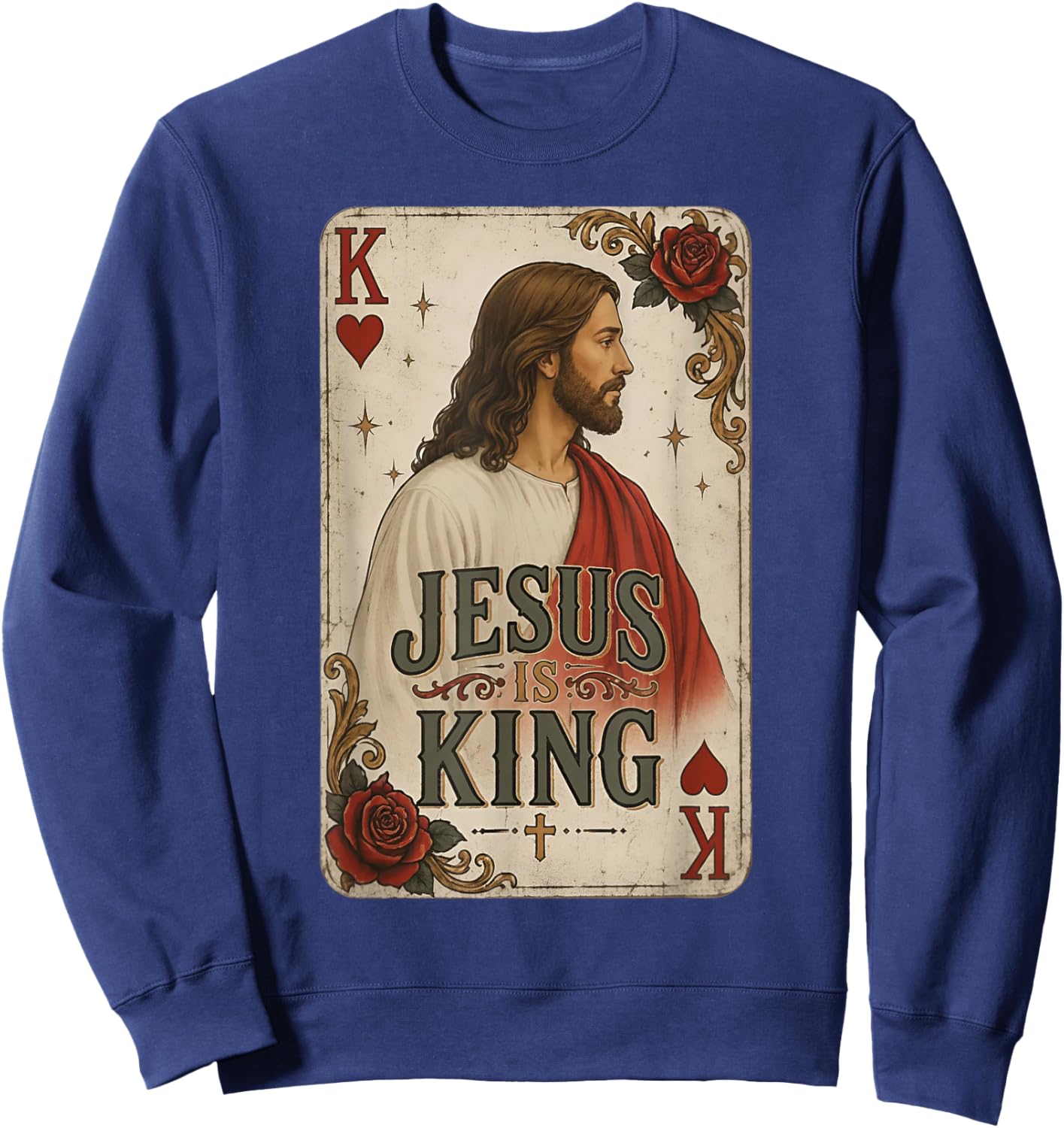 Jesus is King Christian Playing Card Heart Sweatshirt - Sweatshirt | Navy