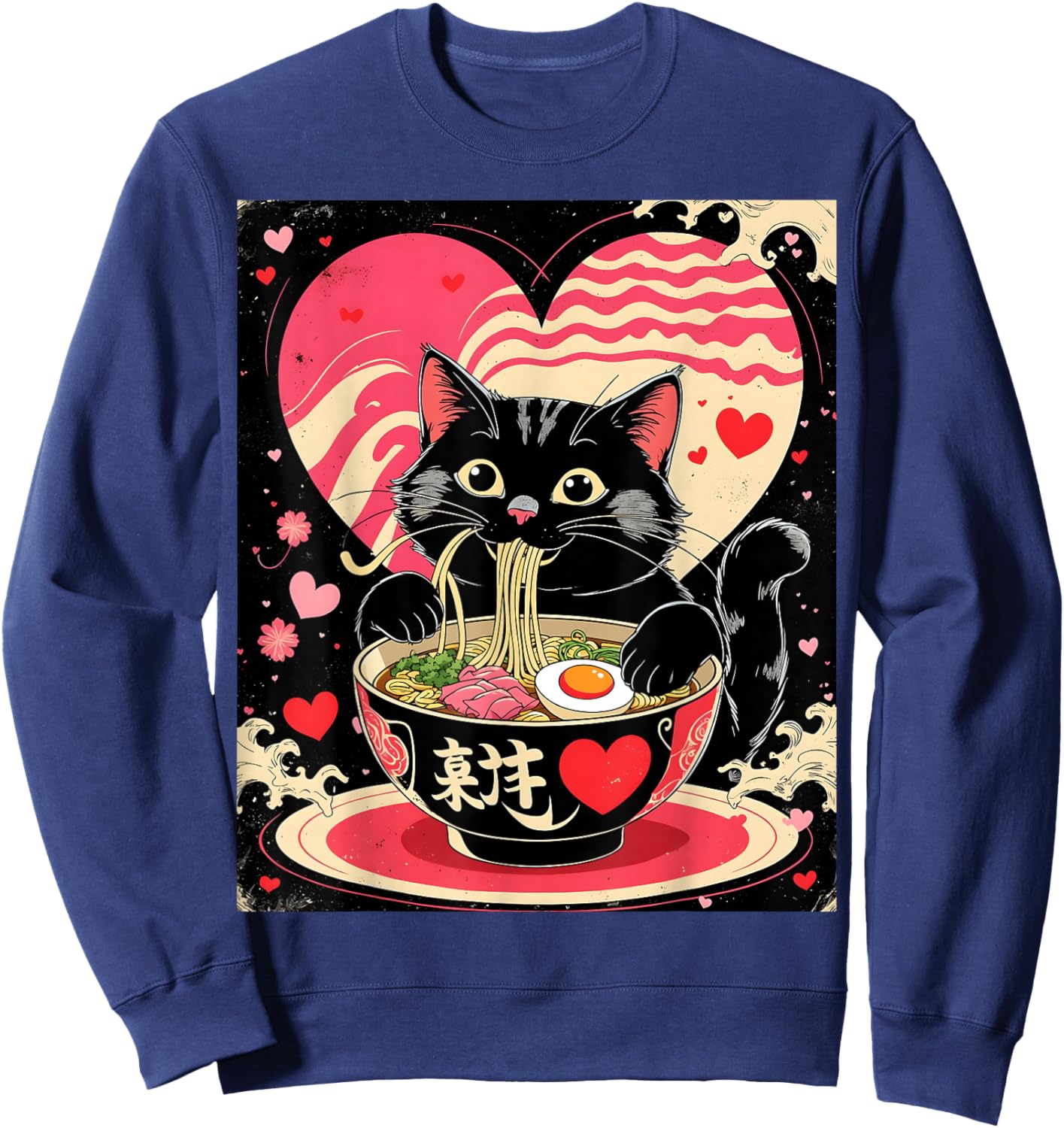 Kawaii Anime Cat Ramen Japanese Graphic Men Women Teens Sweatshirt - Sweatshirt | Navy