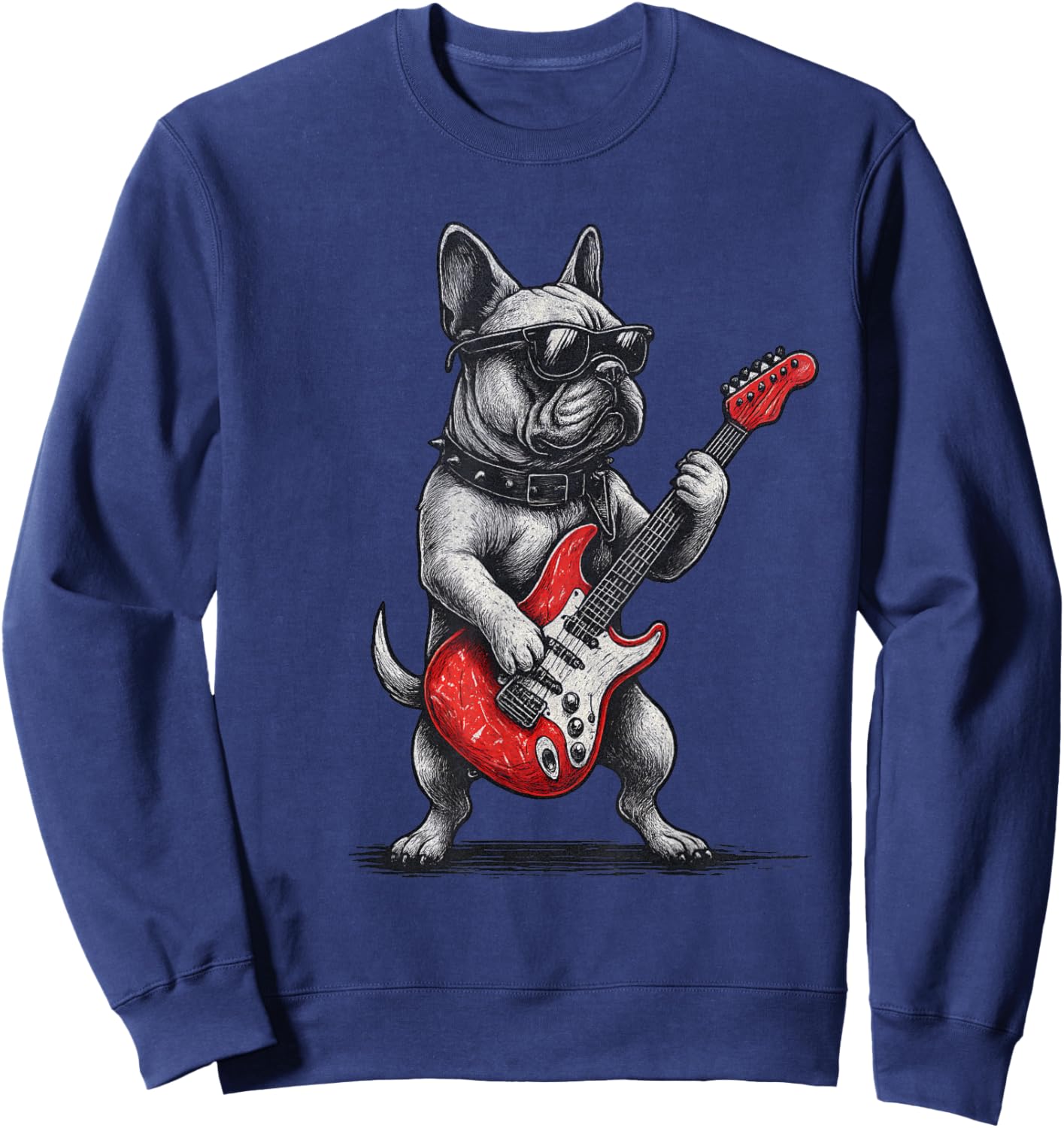 Guitare Vintage Bouledogue français Punk Sweatshirt - Sweatshirt | Navy
