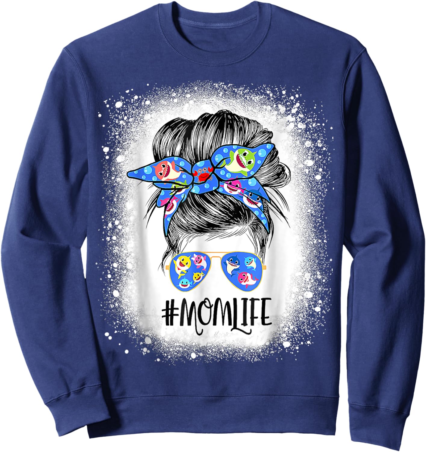 Mom Life Messy Bun Bleached Shark Mommy Mother's Day Sweatshirt - Sweatshirt | Navy