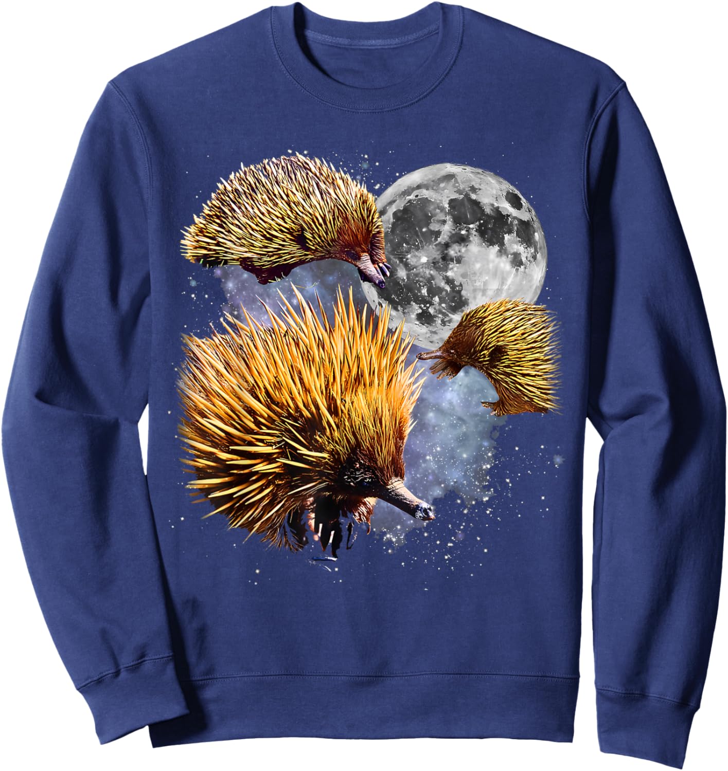 Retro Three Echidna Howling at The Moon Animal Lover Graphic Sweatshirt - Sweatshirt | Navy