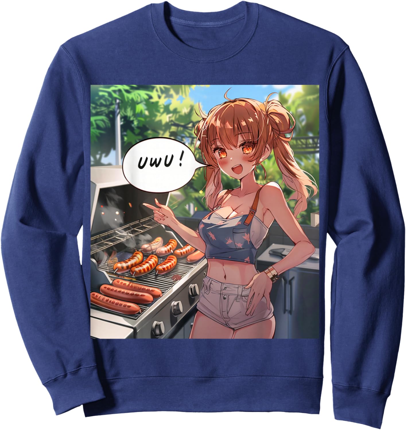 UwU Grill Party Anime Front Print Sweatshirt - Sweatshirt | Navy