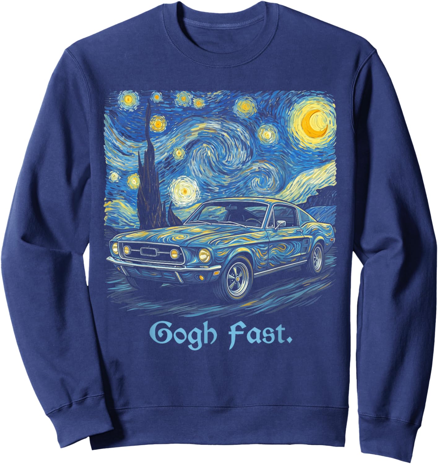 Retro Gogh Fast Starry Night Art Car Lover Graphic Sweatshirt - Sweatshirt | Navy
