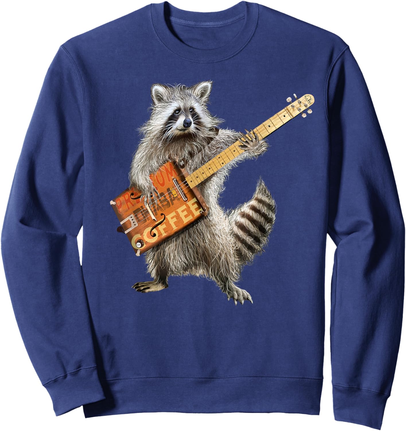 Raccoon Cute Funny Coffee Guitar Player Guitarist Animal Art Sweatshirt - Sweatshirt | Navy