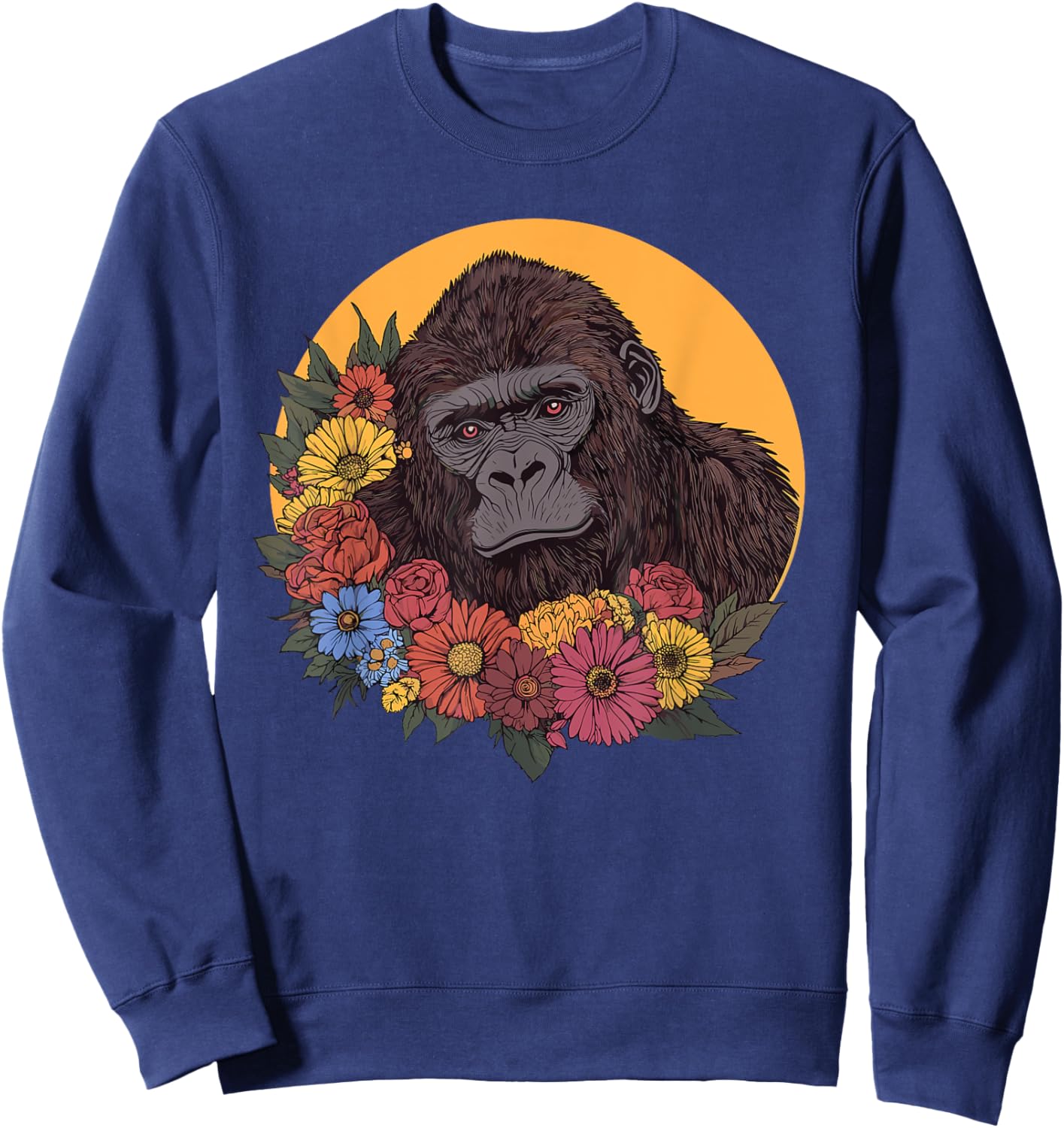 Gorilla With Flowers Illustration Sweatshirt - Sweatshirt | Navy