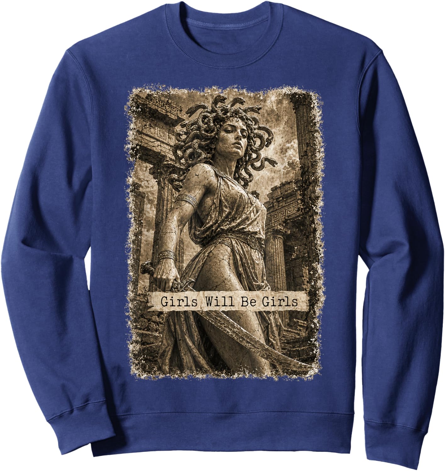 Girl Will Be Girls Medusa Feminist Witch Monster Halloween Sweatshirt - Sweatshirt | Navy