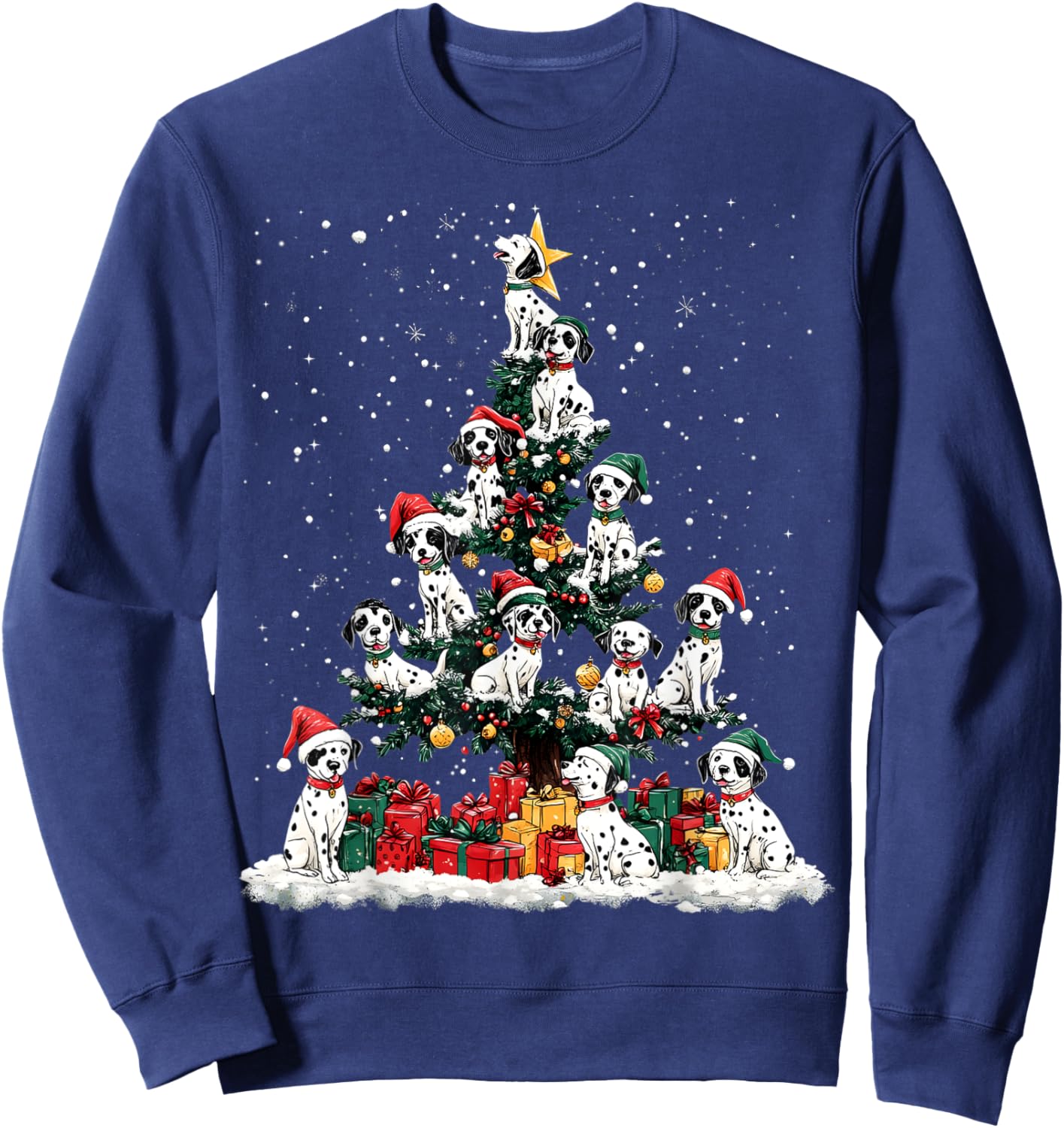 Dalmatian Christmas Tree Dog Santa Xmas Merry Dogmas Men Women Kids Sweatshirt - Sweatshirt | Navy