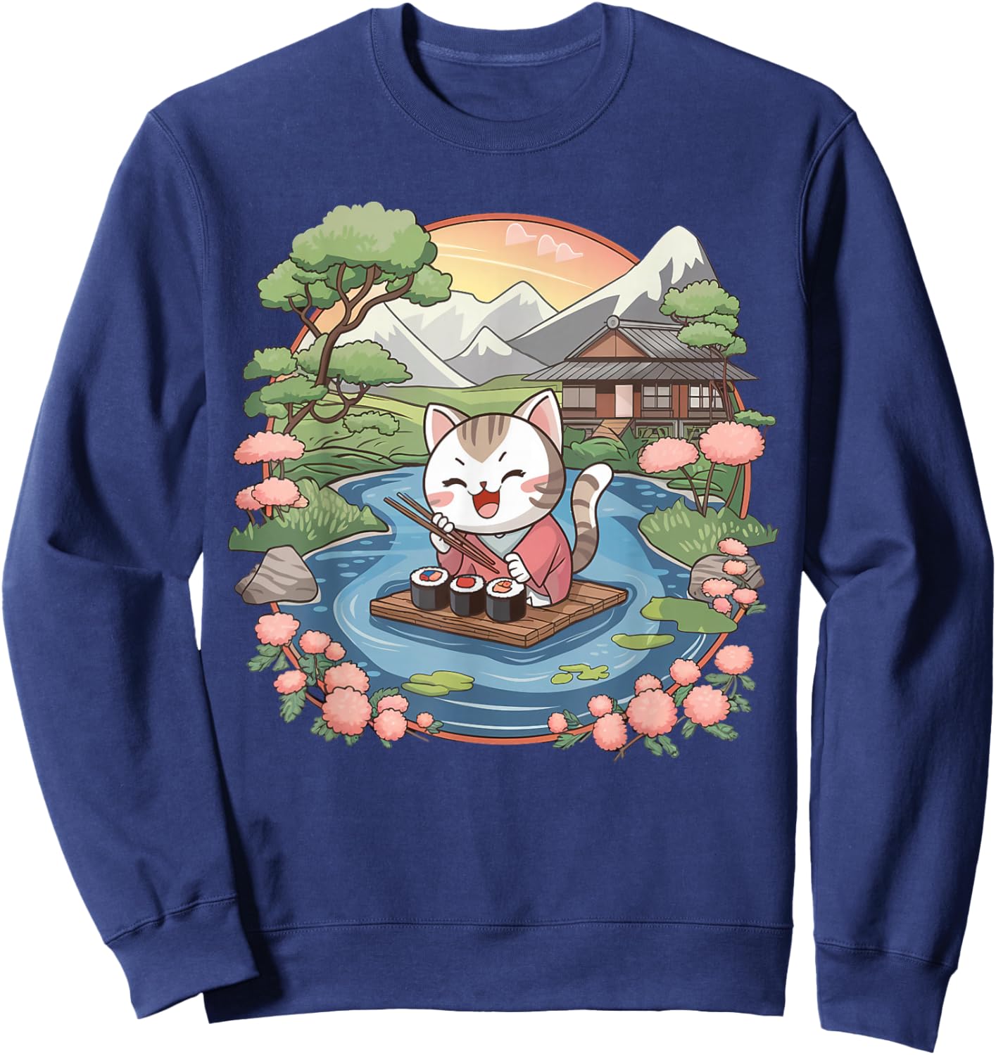 Kawaii Japanese Cat Owner Sushi Lover Anime Otaku Sweatshirt - Sweatshirt | Navy