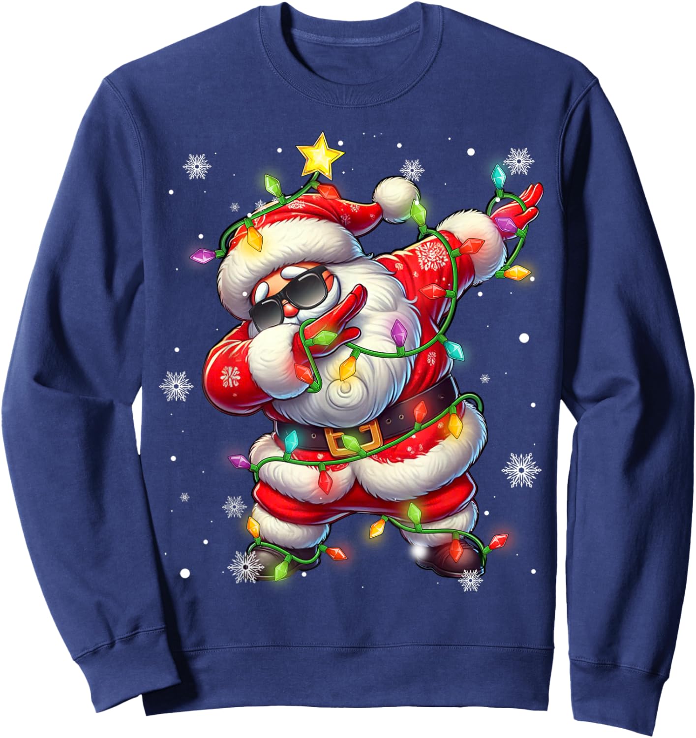 Dabbing Santa Xmas Lights Boys Men Kids Funny Christmas Sweatshirt - Sweatshirt | Navy