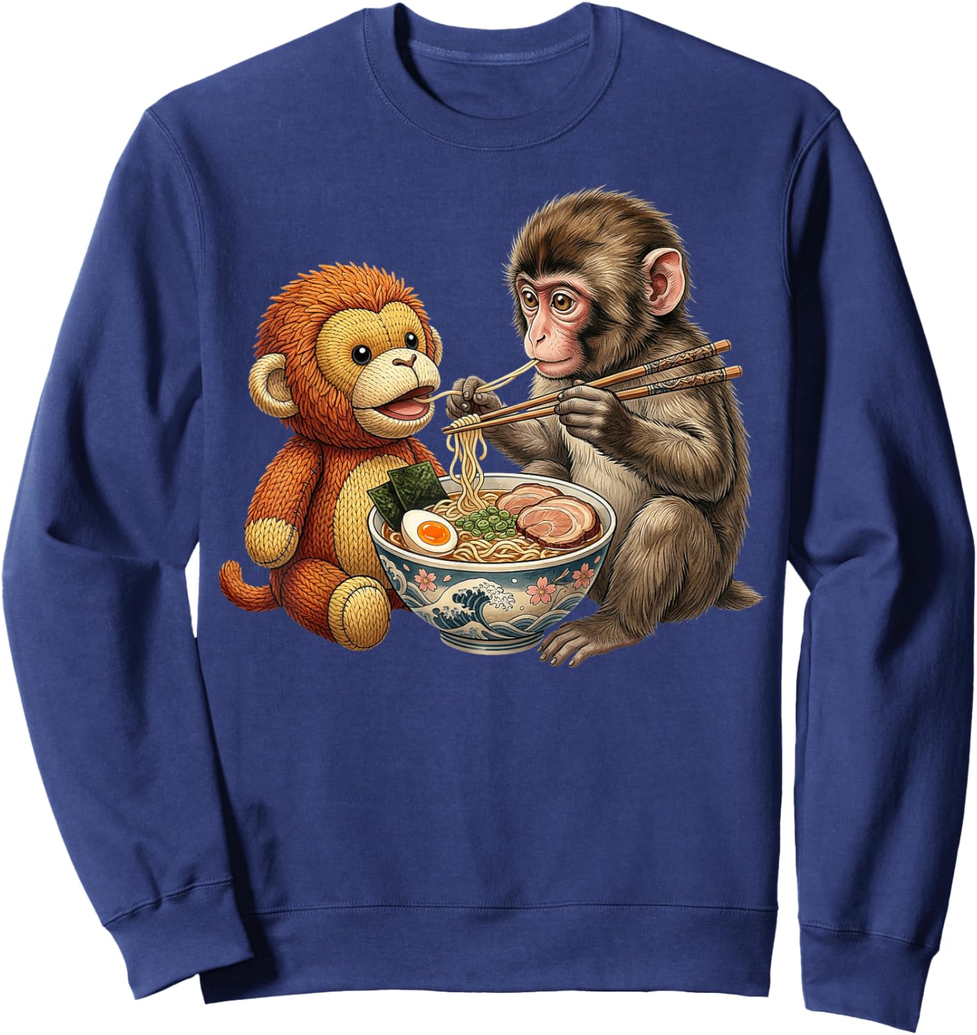 Punch Monkey Eating Ramen Japanese Noodles Anime Lovers Sweatshirt - Sweatshirt | Navy