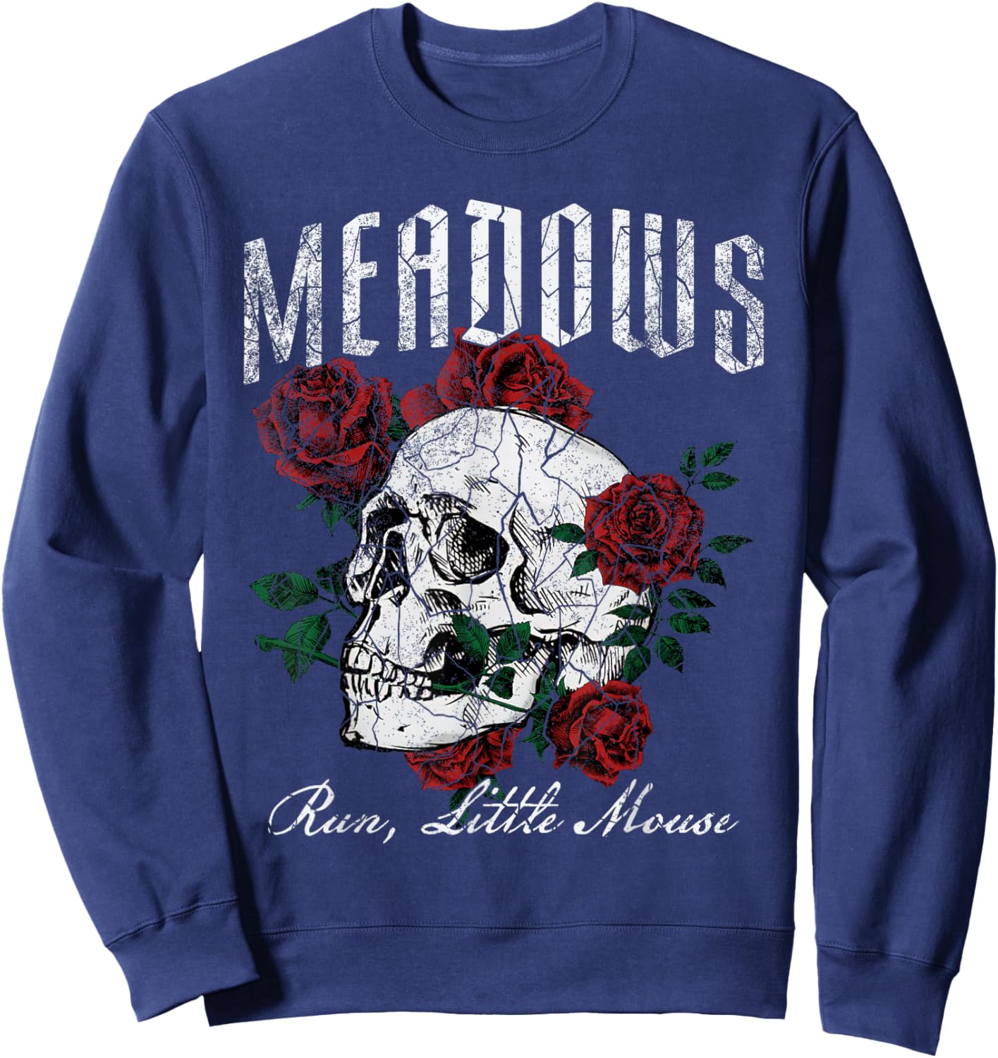 Retro Meadows Run Little Mouse Funny Skeleton Rose Bookish Sweatshirt - Sweatshirt | Navy