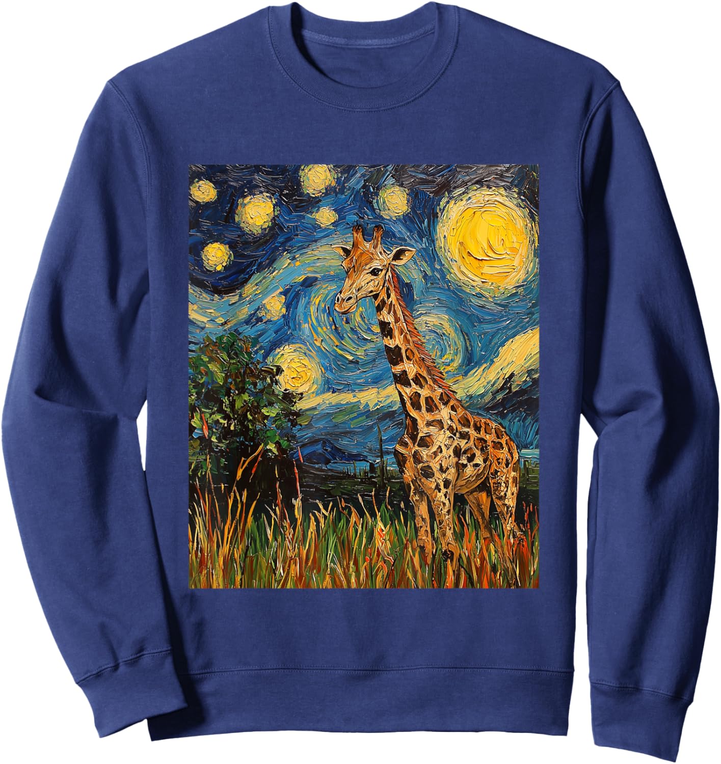 Cute Giraffe Africa - Van Gogh Style - Starry Night Sweatshirt - Sweatshirt | Navy