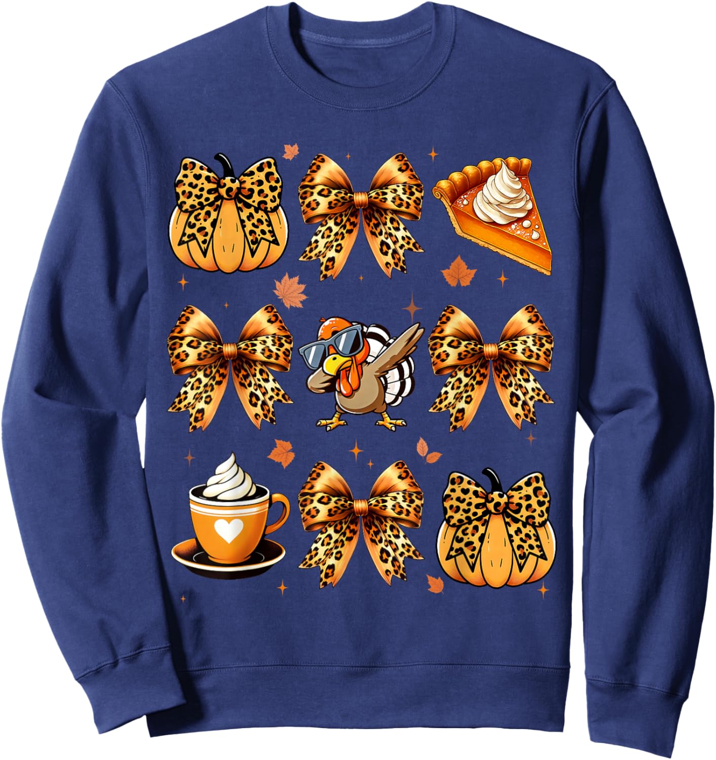 Retro Cute Coquette Bows Turkey Pumpkin Pie Thanksgiving Sweatshirt - Sweatshirt | Navy