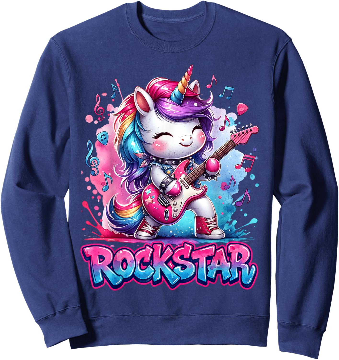 Cute Unicorn Rock Star Guitar Rockin' Music Singer Sweatshirt - Sweatshirt | Navy