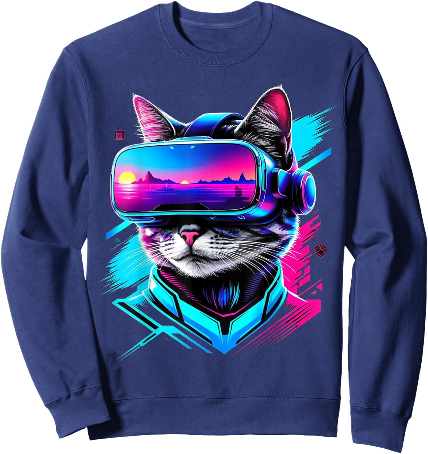 Funny VR Gamer Cat In VR Headset Virtual Reality Gaming Sweatshirt - Sweatshirt | Navy