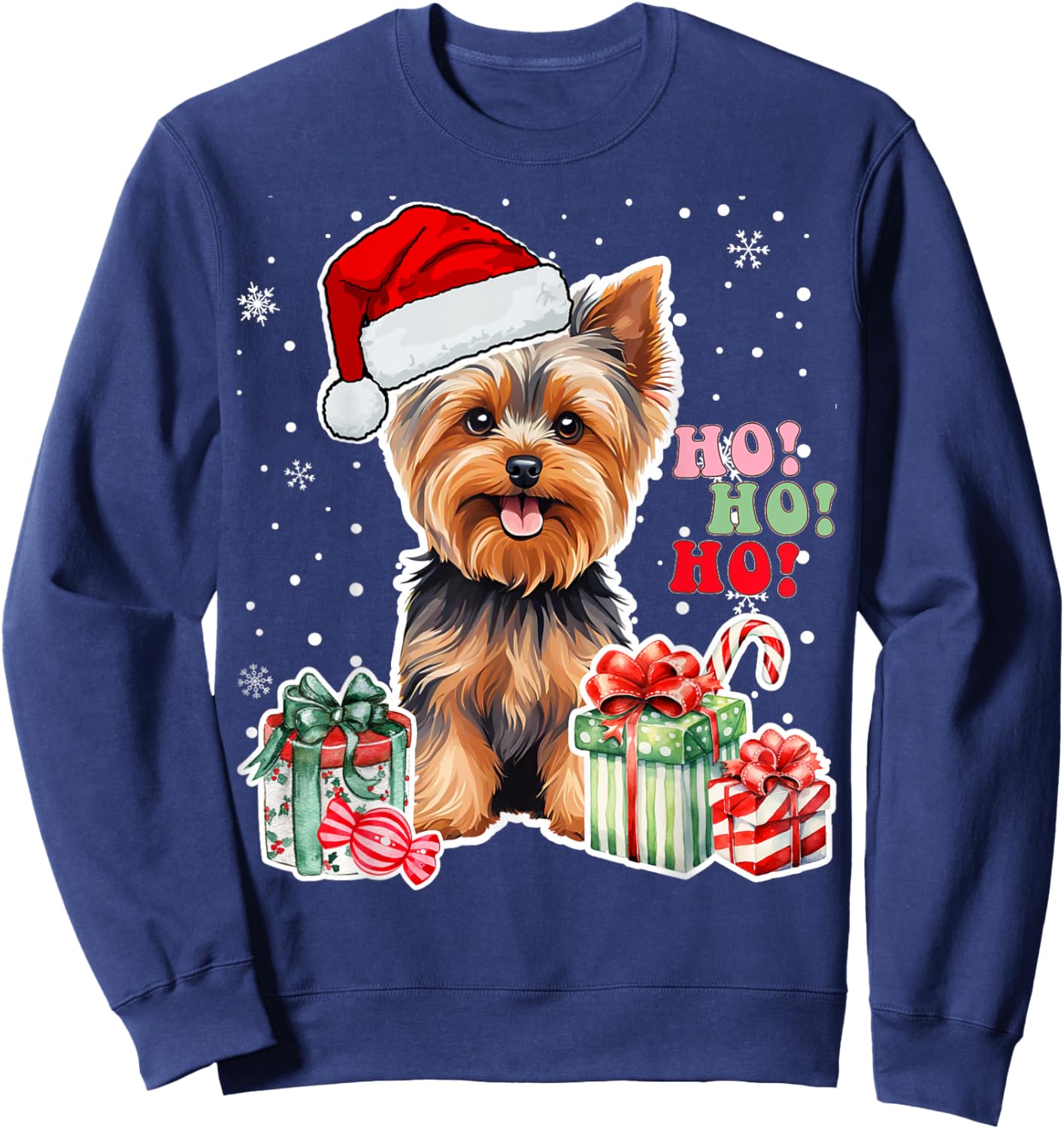 Yorkshire Terrier Christmas Yorkie Xmas Dog Santa Claus Hat Sweatshirt - Sweatshirt | Navy